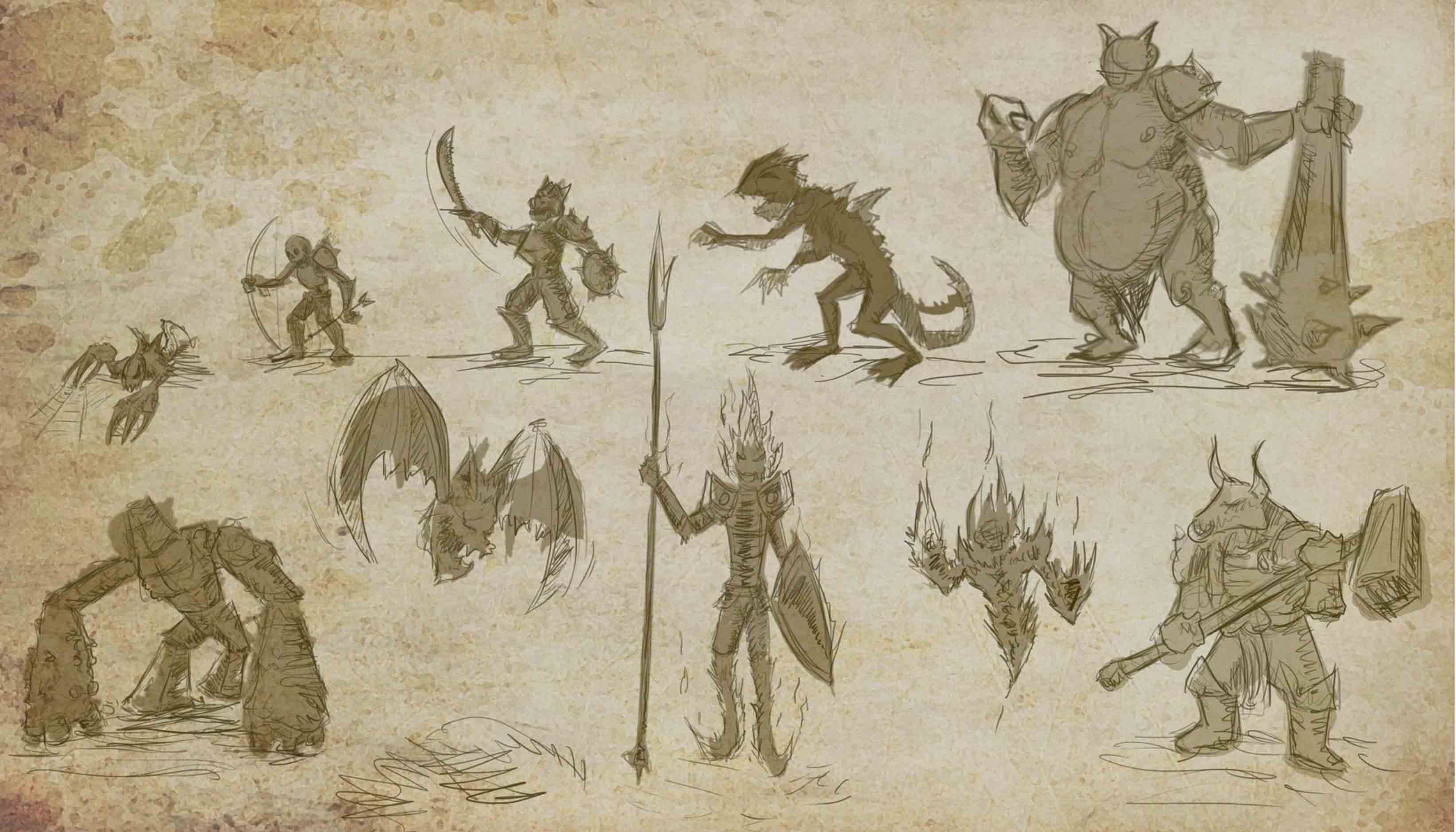 Algunos bocetos de los enemigos que nos encontraremos durante el juego.
