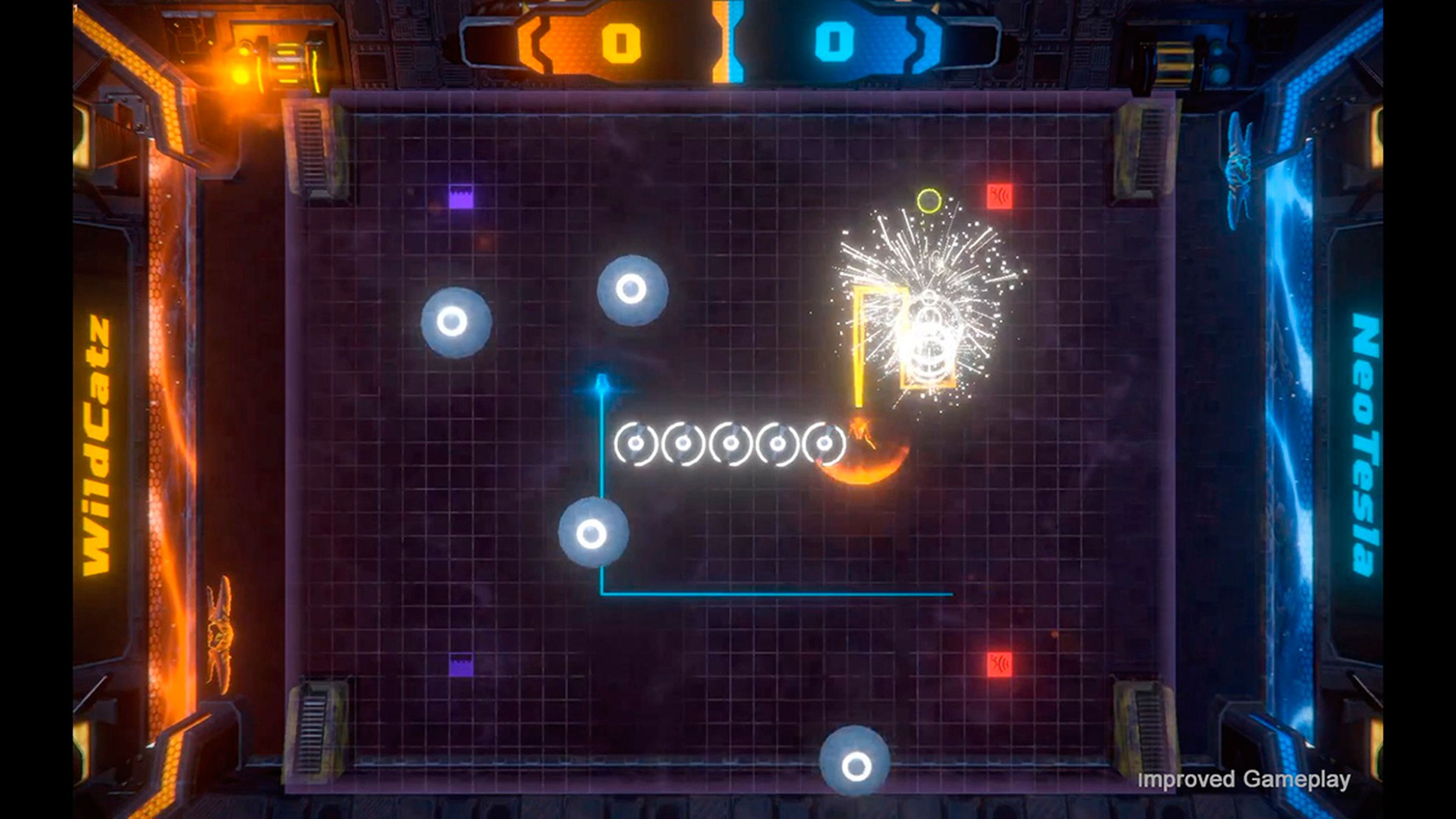 Laser Strikers ofrece modo multijugador local para hasta cuatro jugadores para disputar partidas de dos contra dos.