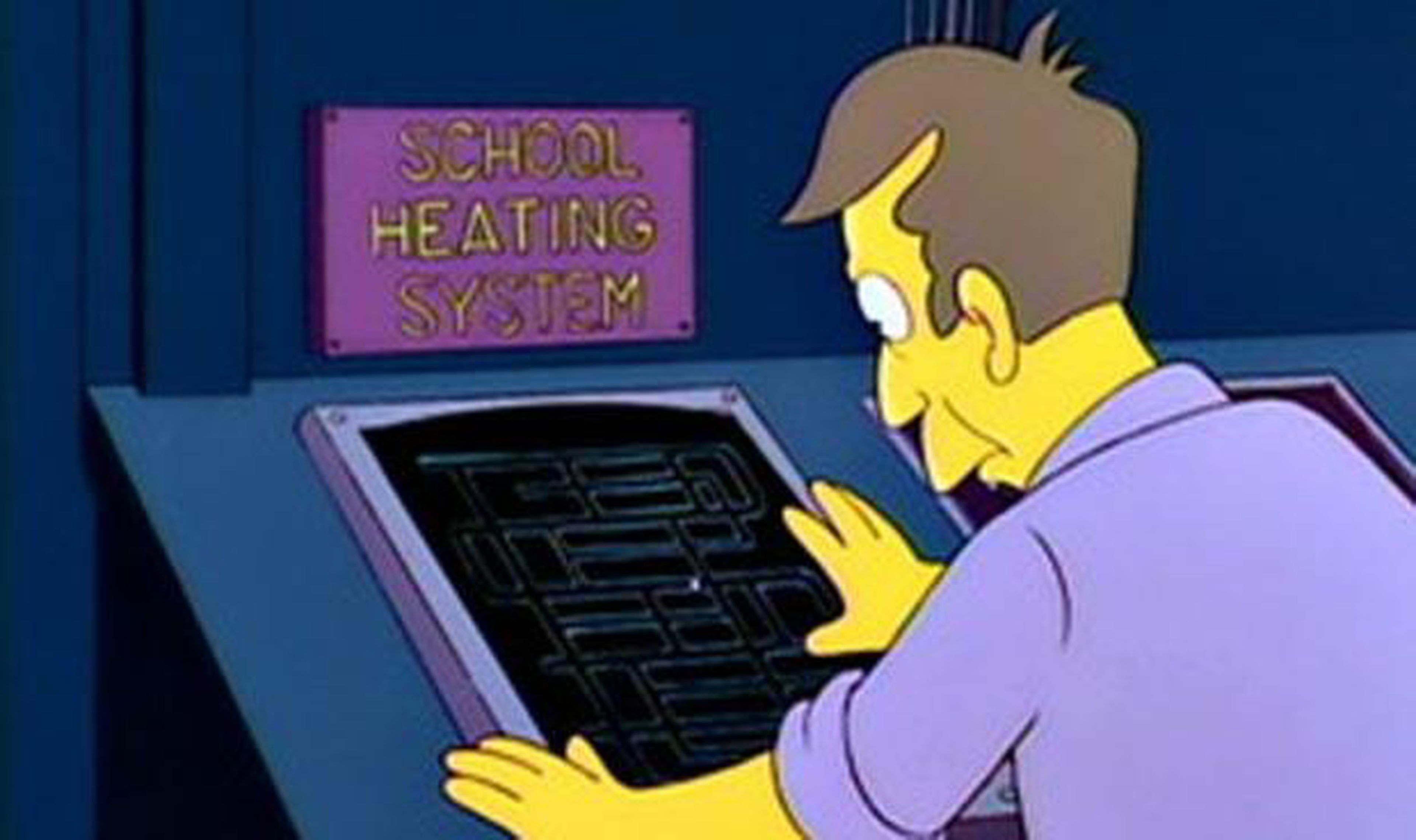 Skinner siguiendo a Willie y al perro de los Simpson, al estilo de la primera peli de Alien.