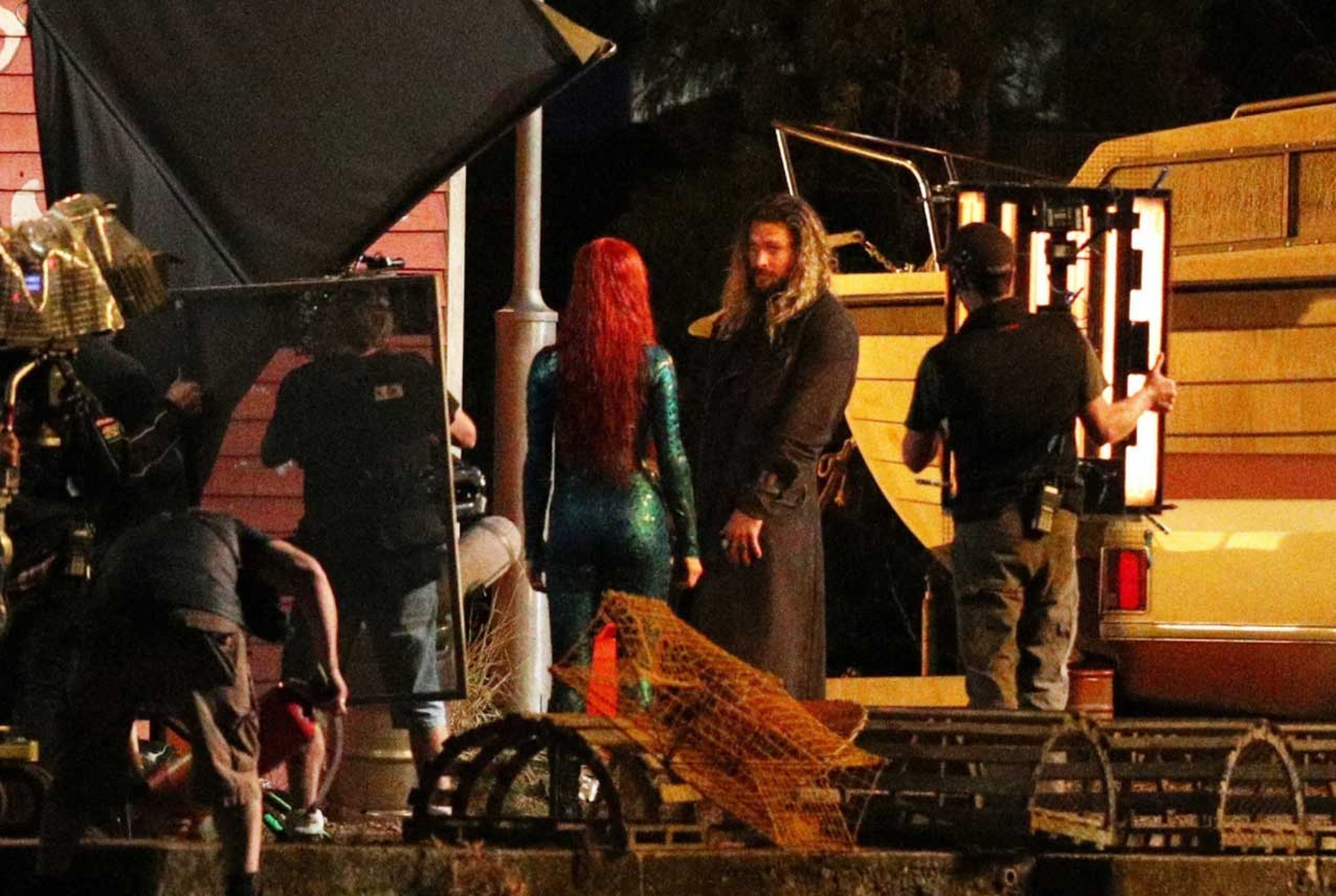 Jason Momoa y Amber Heard en el rodaje de Aquaman