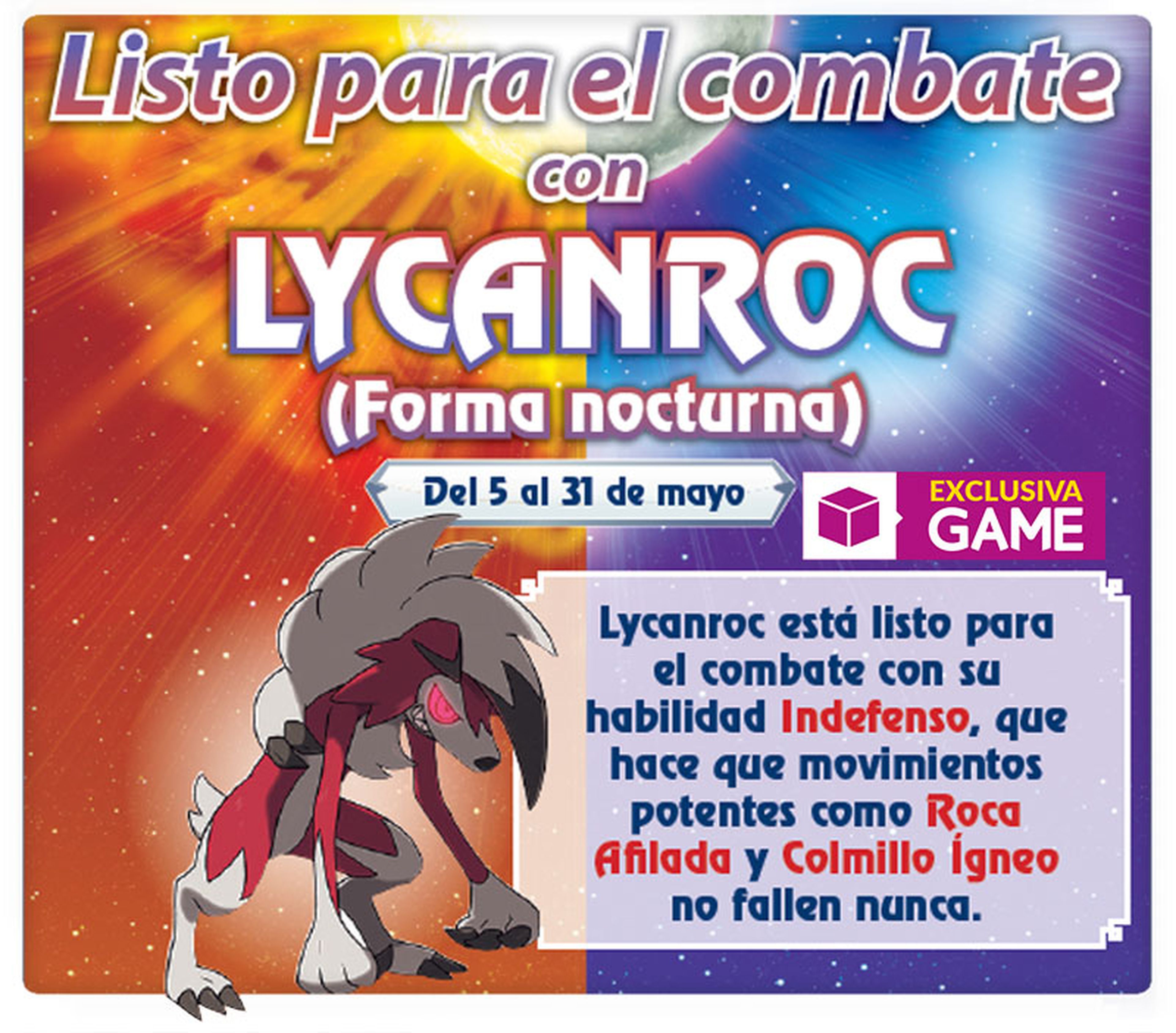 Pokémon Sol y Luna - Lycanroc en forma nocturna