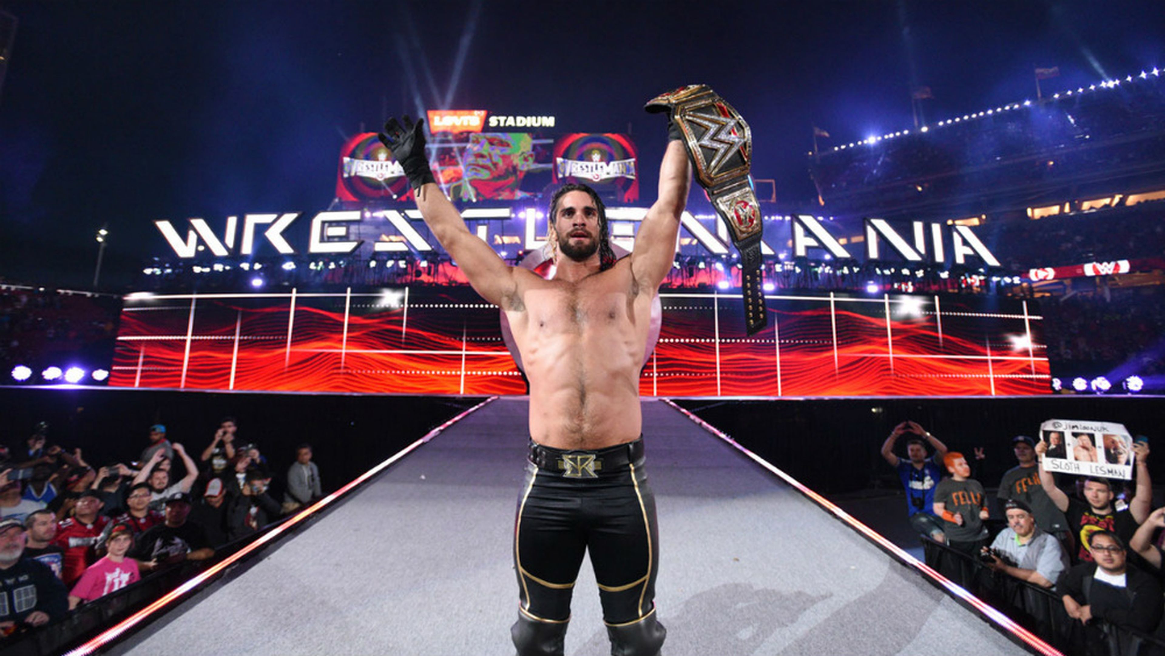 Seth Rollins tras proclamarse Campeón Mundial de la WWE en WrestleMania 31