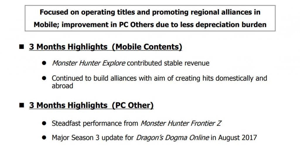 Capcom resultados financieros primer trimestre 2018 Informe de Capcom con los resultados financieros del primer trimestre del año fiscal 2018