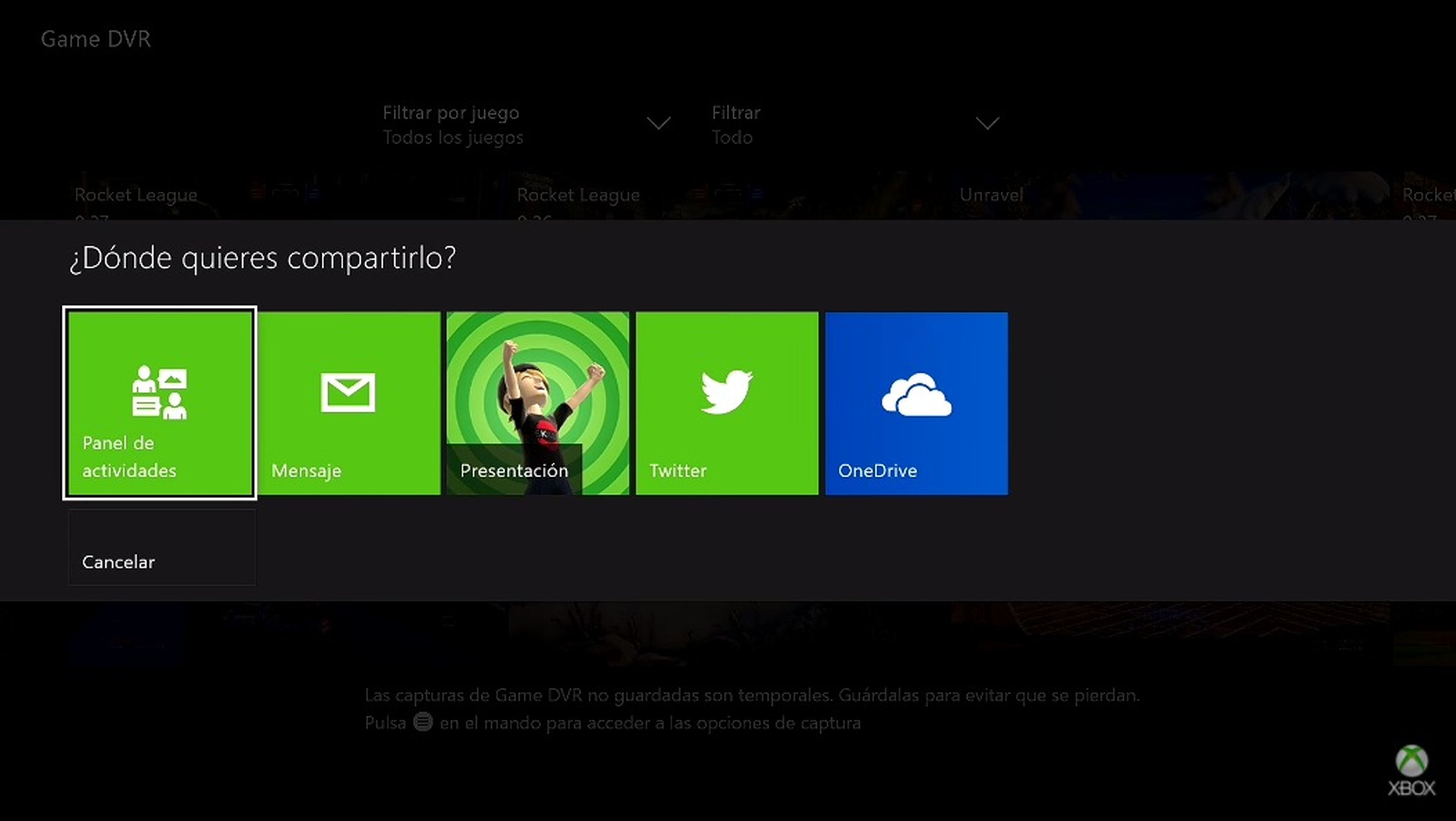 Compartir vídeos en Xbox One