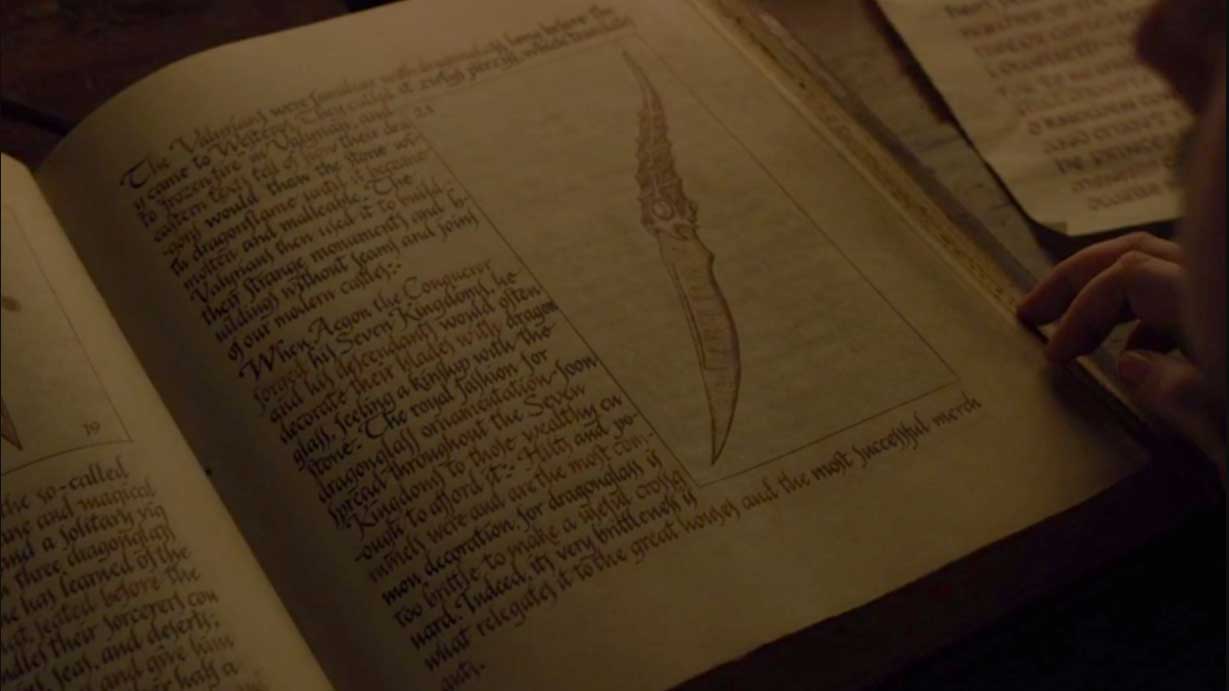La daga de acero valyrio en el libro de Sam La daga de acero valyrio en Juego de Tronos