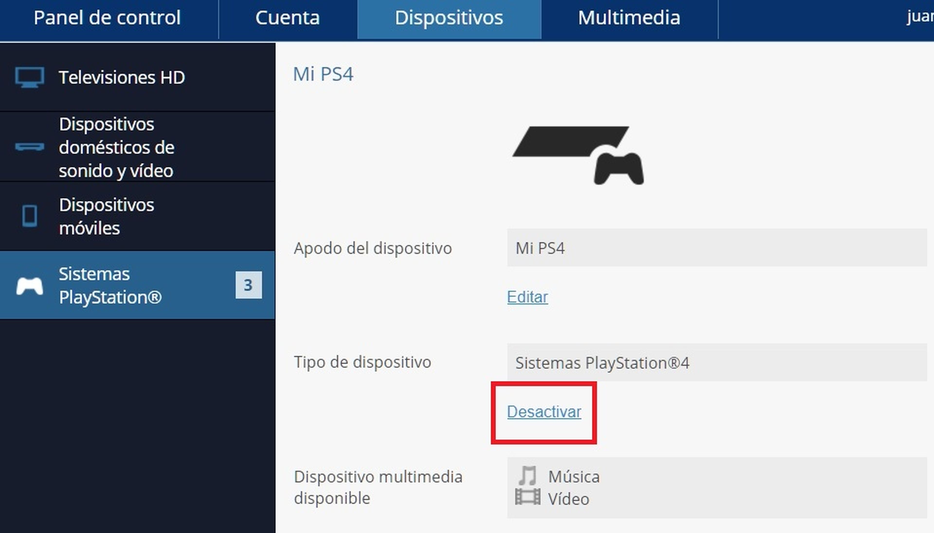 Desactivar PS4