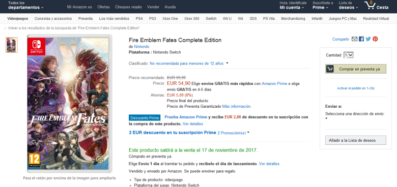 Fire Emblem Fates Complete Edition para Nintendo Switch Fire Emblem Fates Complete Edition aparece listado brevemente para Nintendo Switch