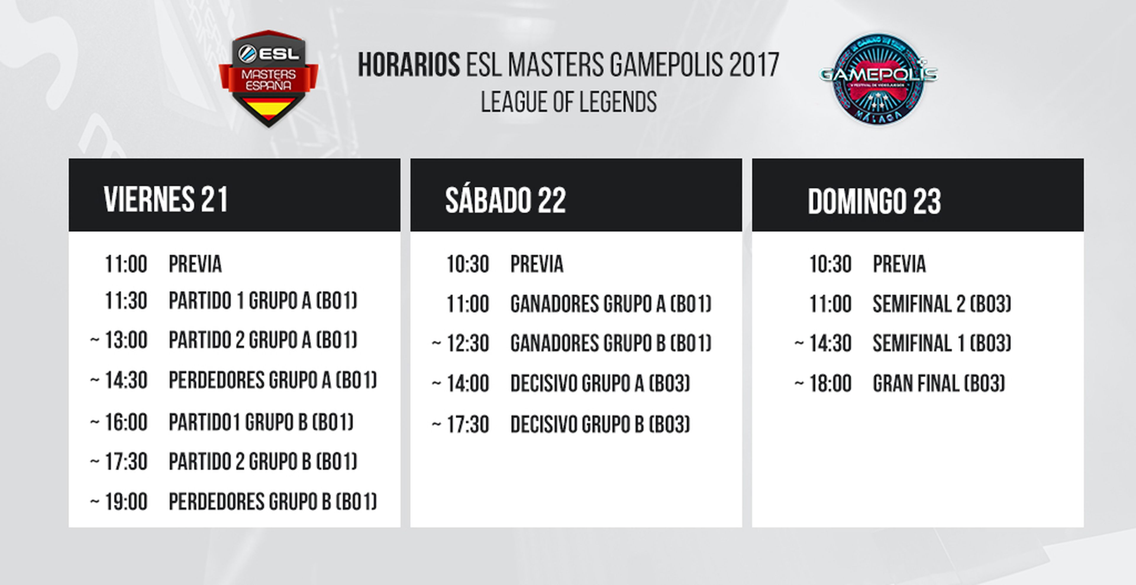 Horarios ESL Masters League of Legends