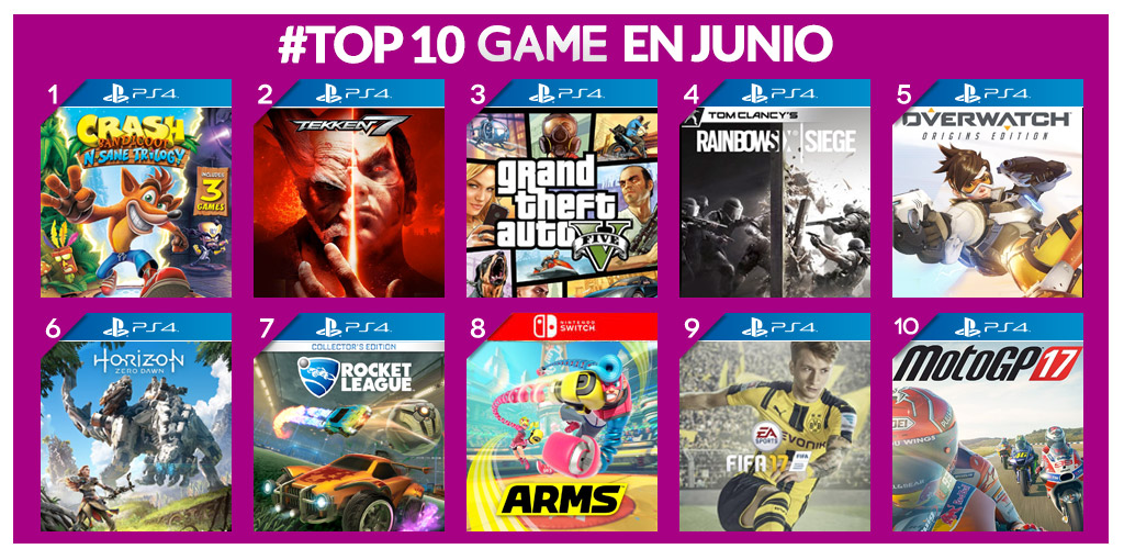 Top 10 juegos más vendidos de junio GAME Top 10 juegos más vendidos de junio GAME