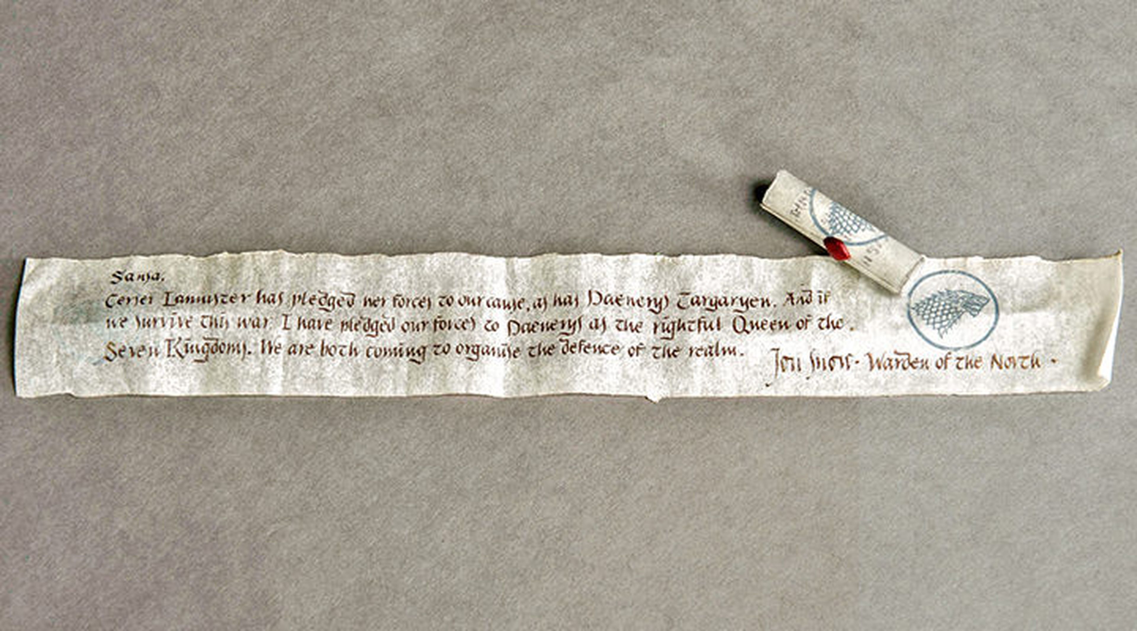 Carta de Jon Nieve a Sansa en Juego de Tronos