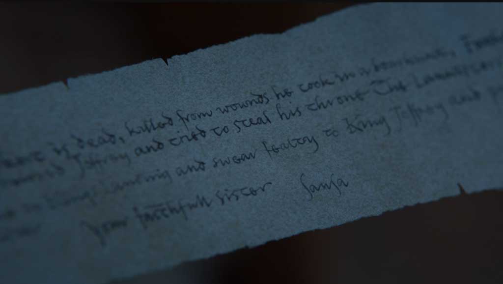 Carta que encuentra Arya en el 7x05 de Juego de Tronos Carta que encuentra Arya en el 7x05 de Juego de Tronos
