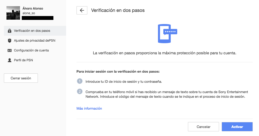 Cómo activar la verificación en dos pasos Verificación en 2 pasos PS4