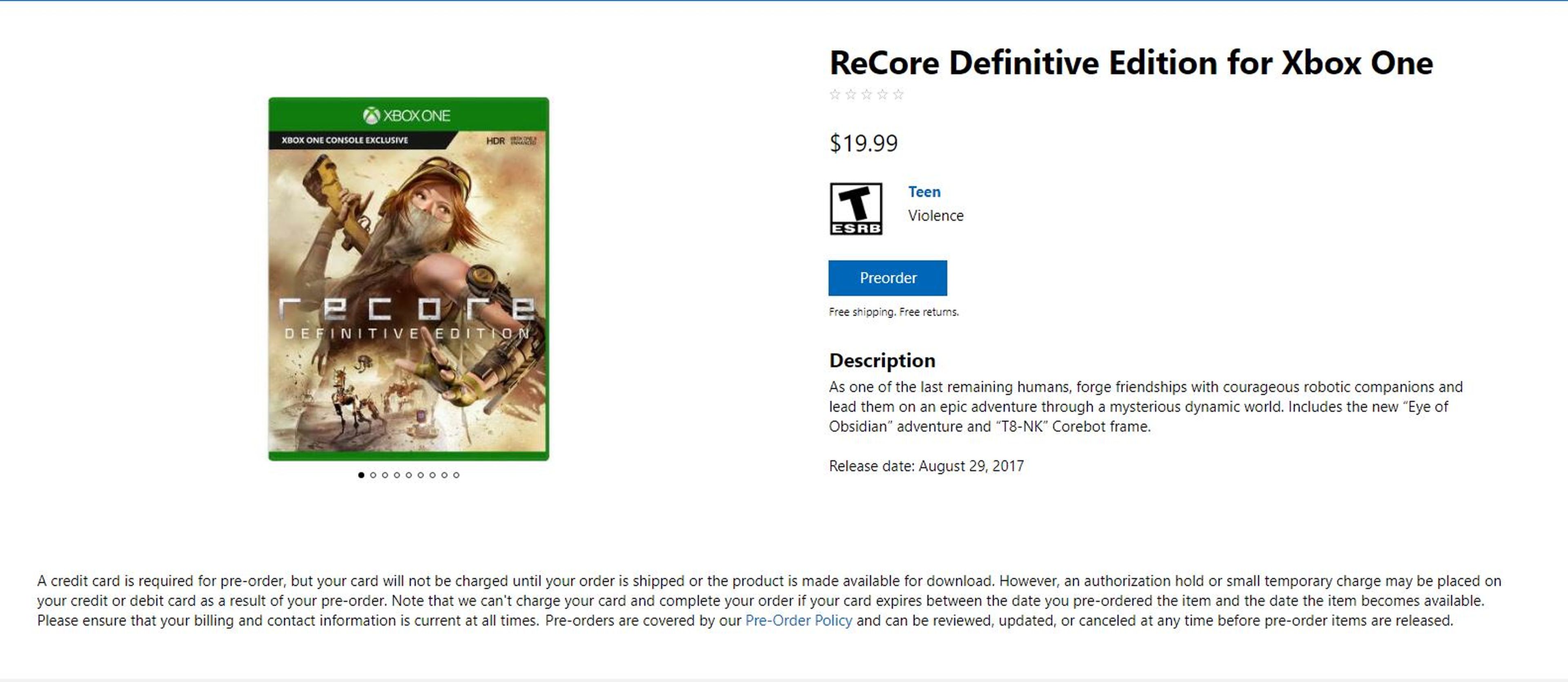 ReCore Definitive Edition listado en la tienda de Microsoft