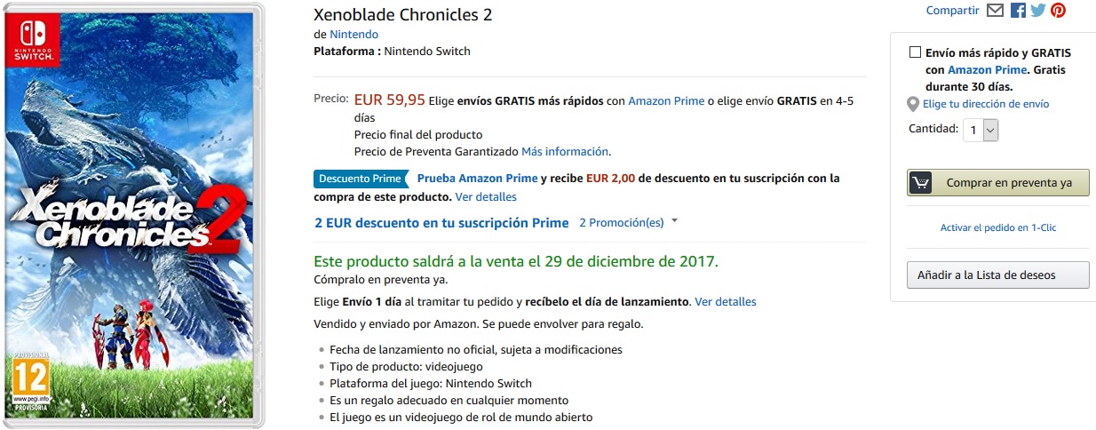 Xenoblade Chronicles 2 en Amazon Xenoblade Chronicles 2 en Amazon