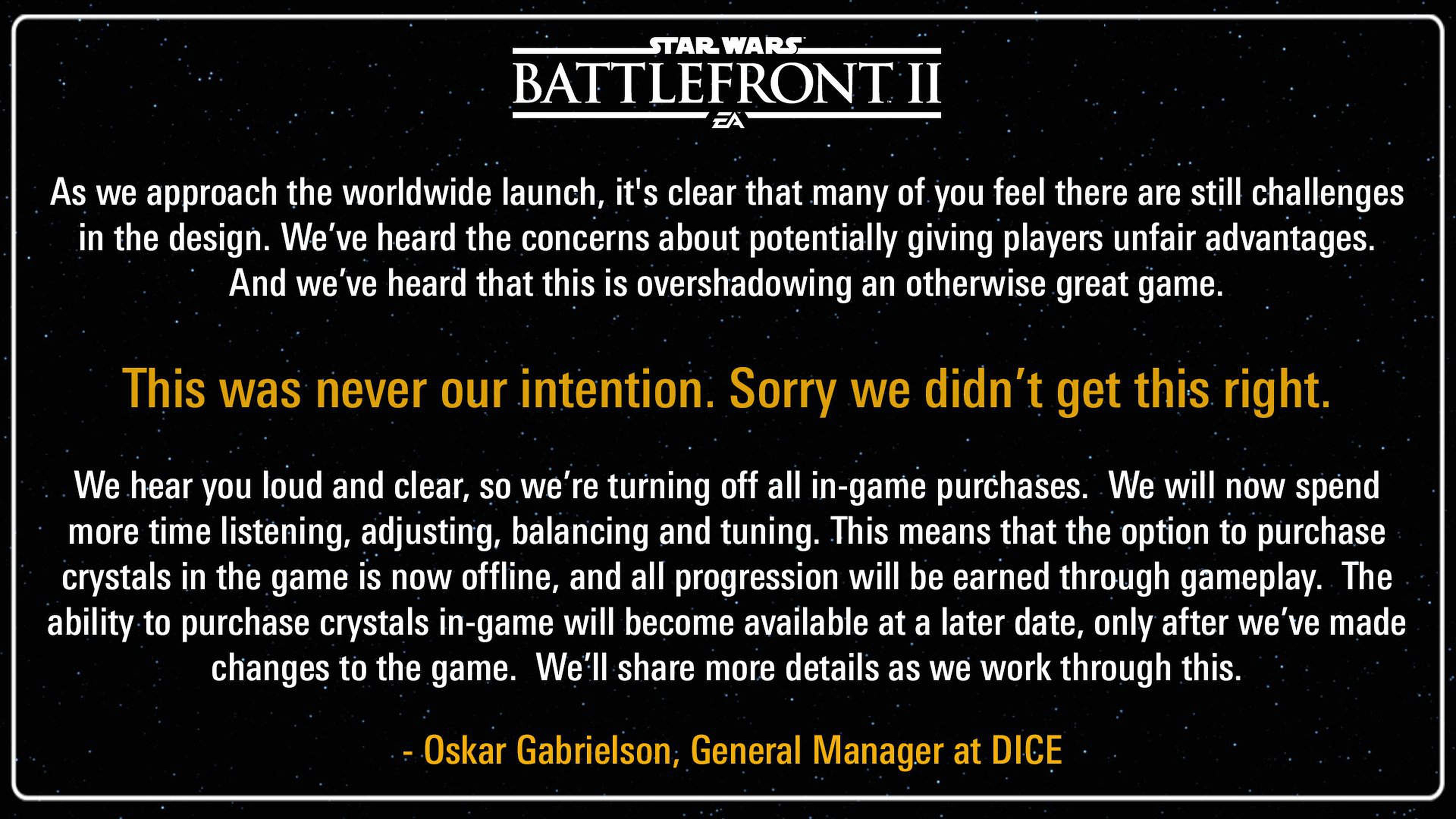 EA elimina las microtransacciones de Star Wars Battlefront 2 de forma temporal