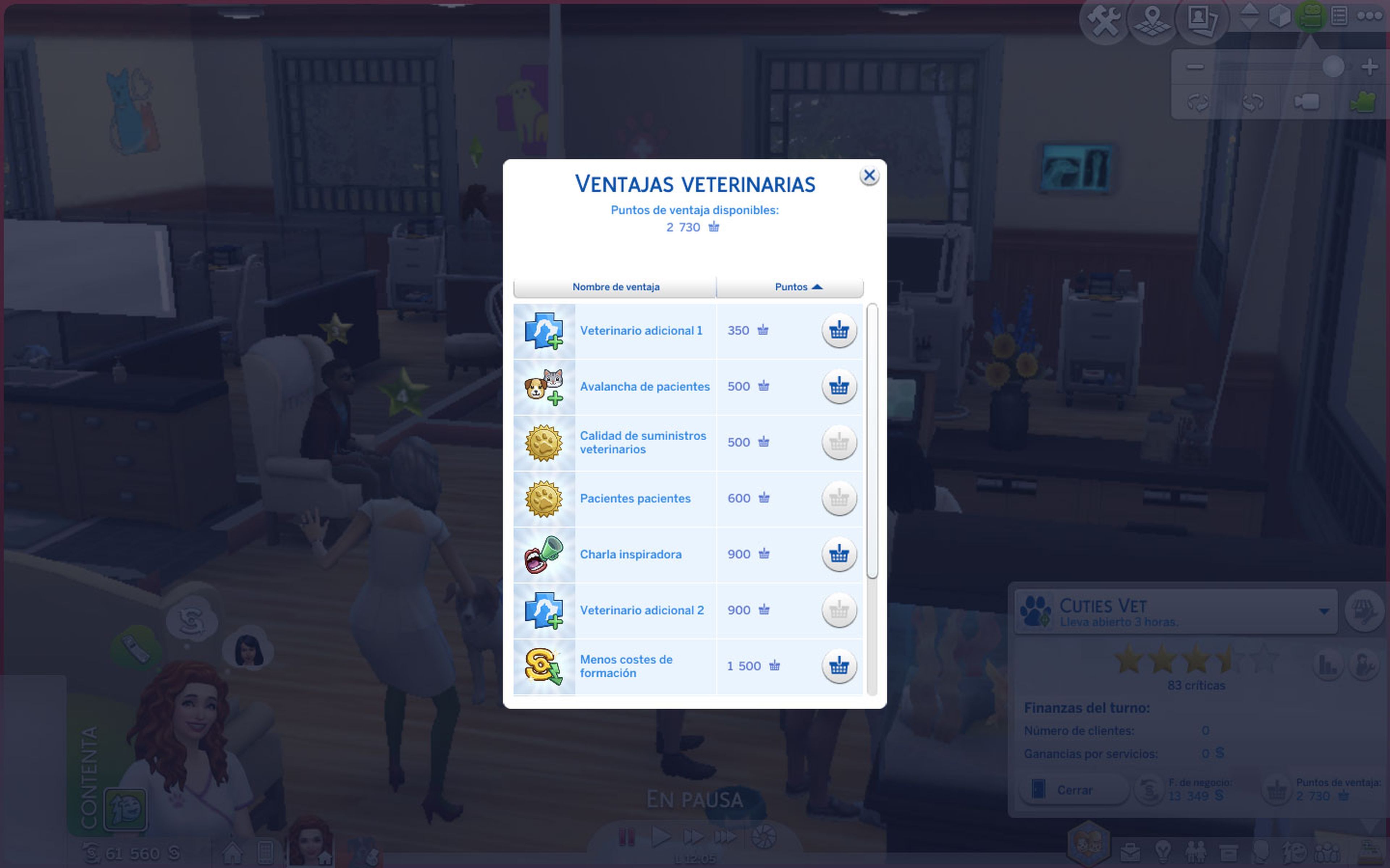 Puntos de ventaja en clínicas veterinarias de los Sims 4: Perros y Gatos