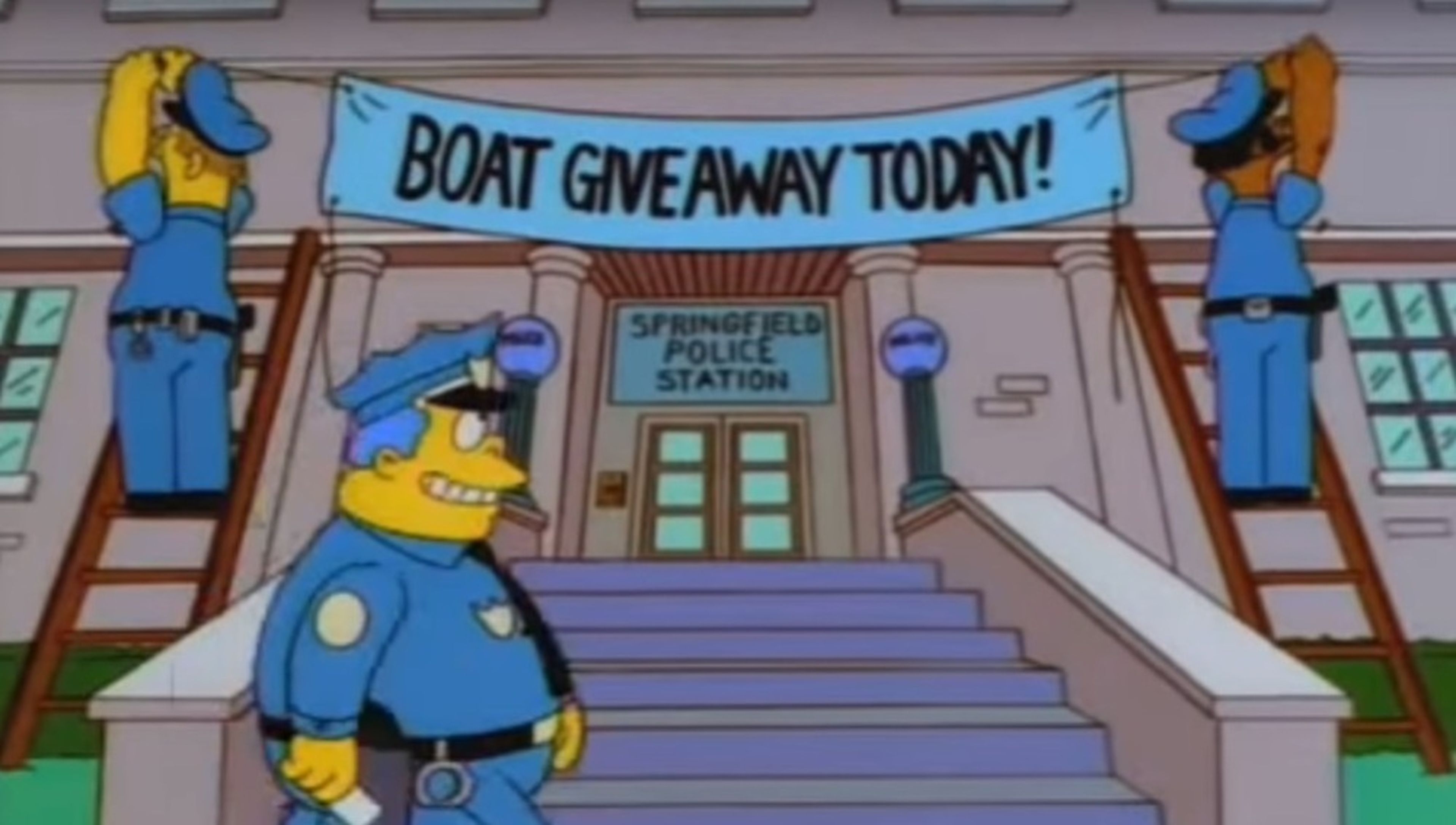El jefe Wiggum engaña a los delincuentes de Springfield con una lancha motora gratis