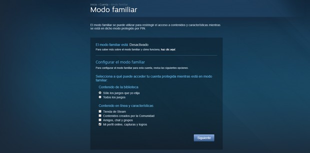 Cómo activar el control parental en Steam Modo Familiar en Steam