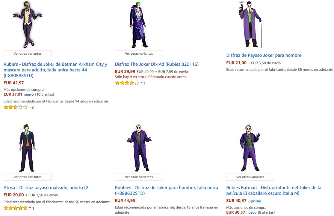 Disfraces del Joker en Amazon Disfraces del Joker en Amazon