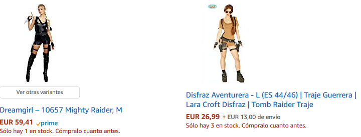 Disfraces de Lara Croft en Amazon Disfraces de Lara Croft en Amazon