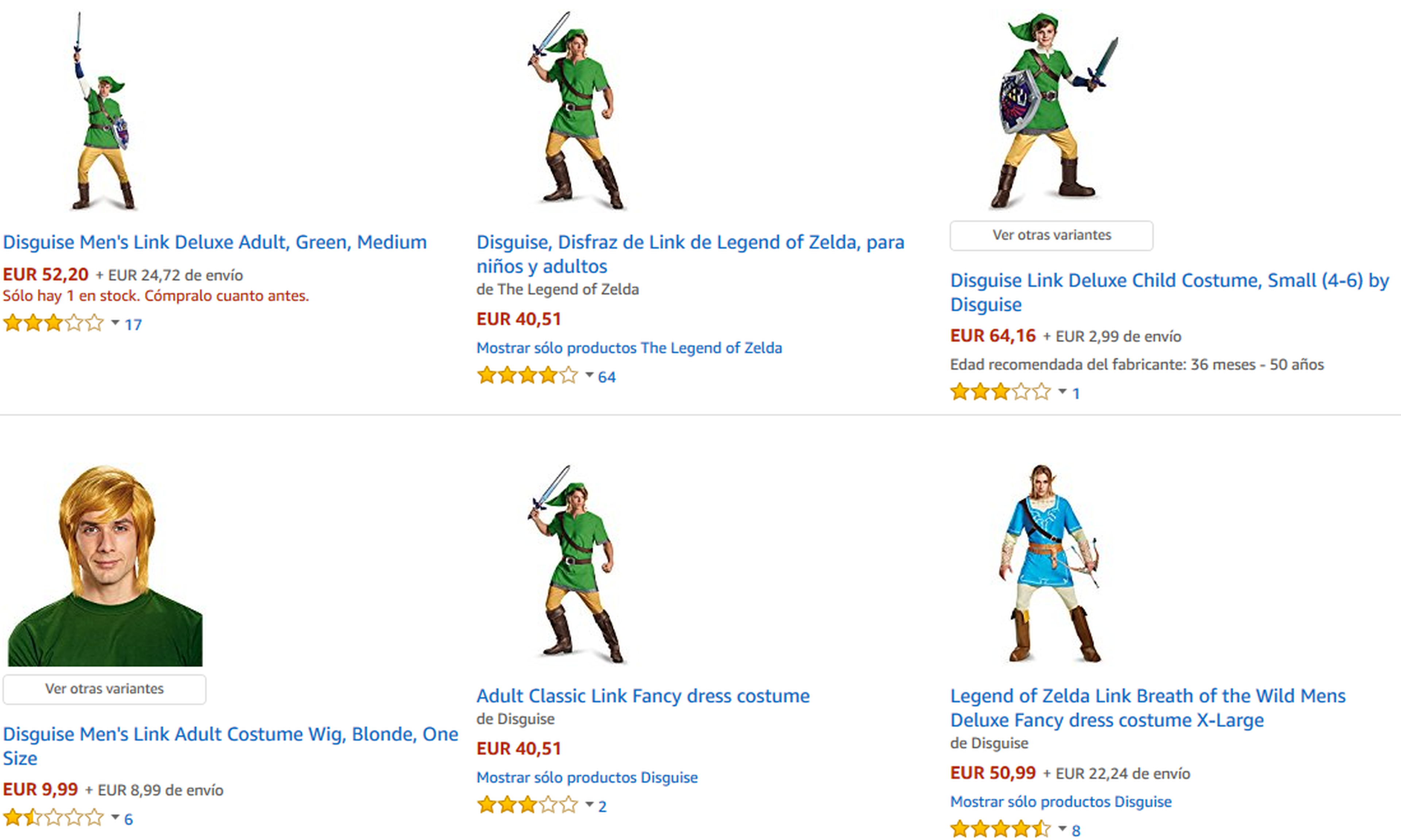 Disfraces de Link de The Legend of Zelda en Amazon