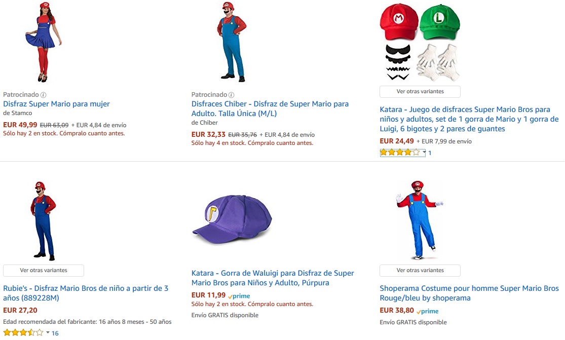 Disfraces de Super Mario en Amazon Disfraces de Super Mario en Amazon