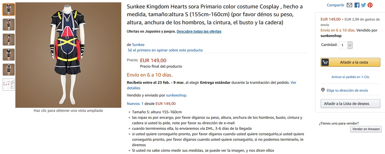 Disfraz de Sora de Kingdom Hearts en Amazon Disfraz de Sora de Kingdom Hearts en Amazon