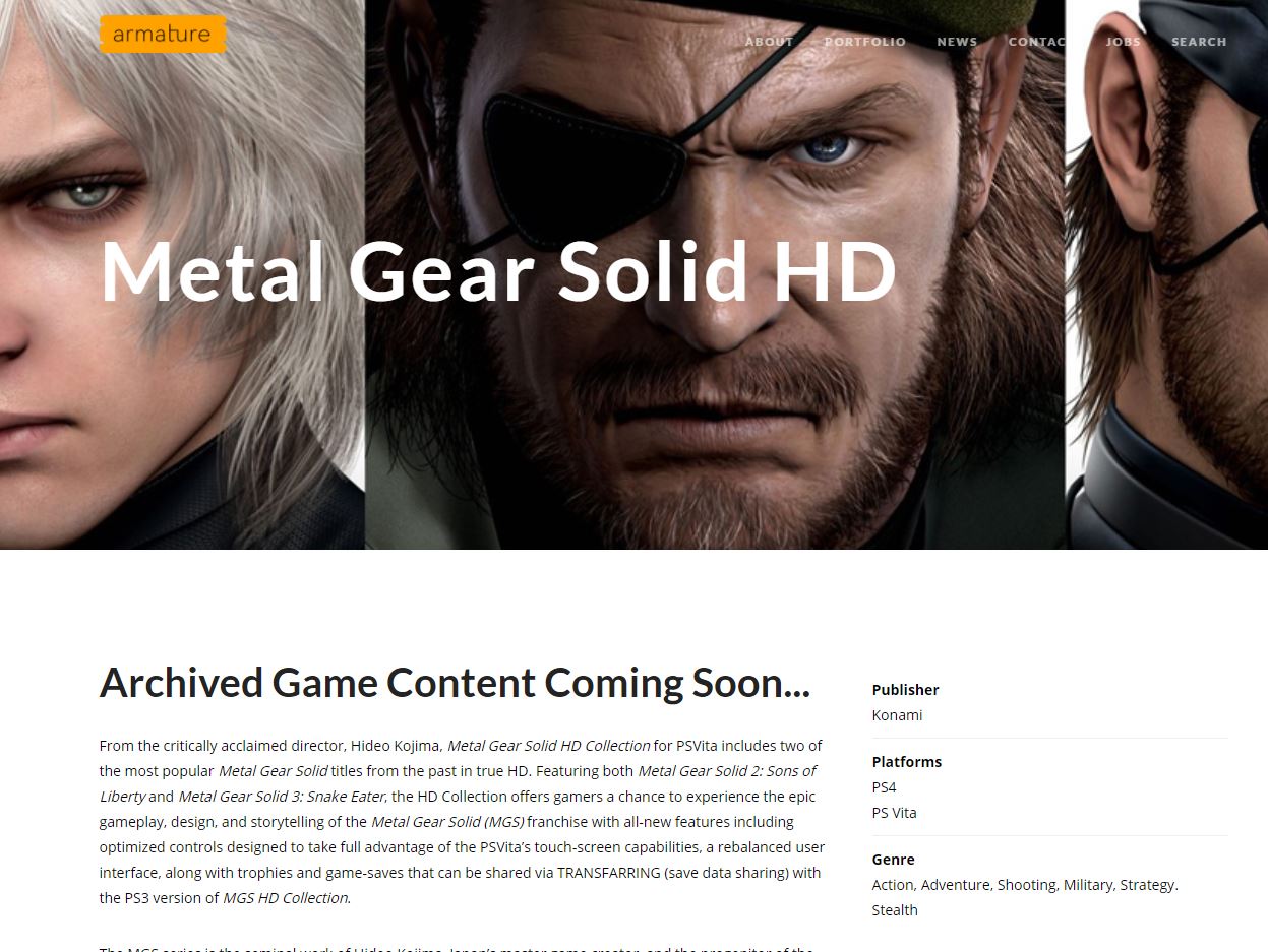 Metal Gear Solid HD Collection listado para PS4 Metal Gear Solid HD Collection listado para PS4
