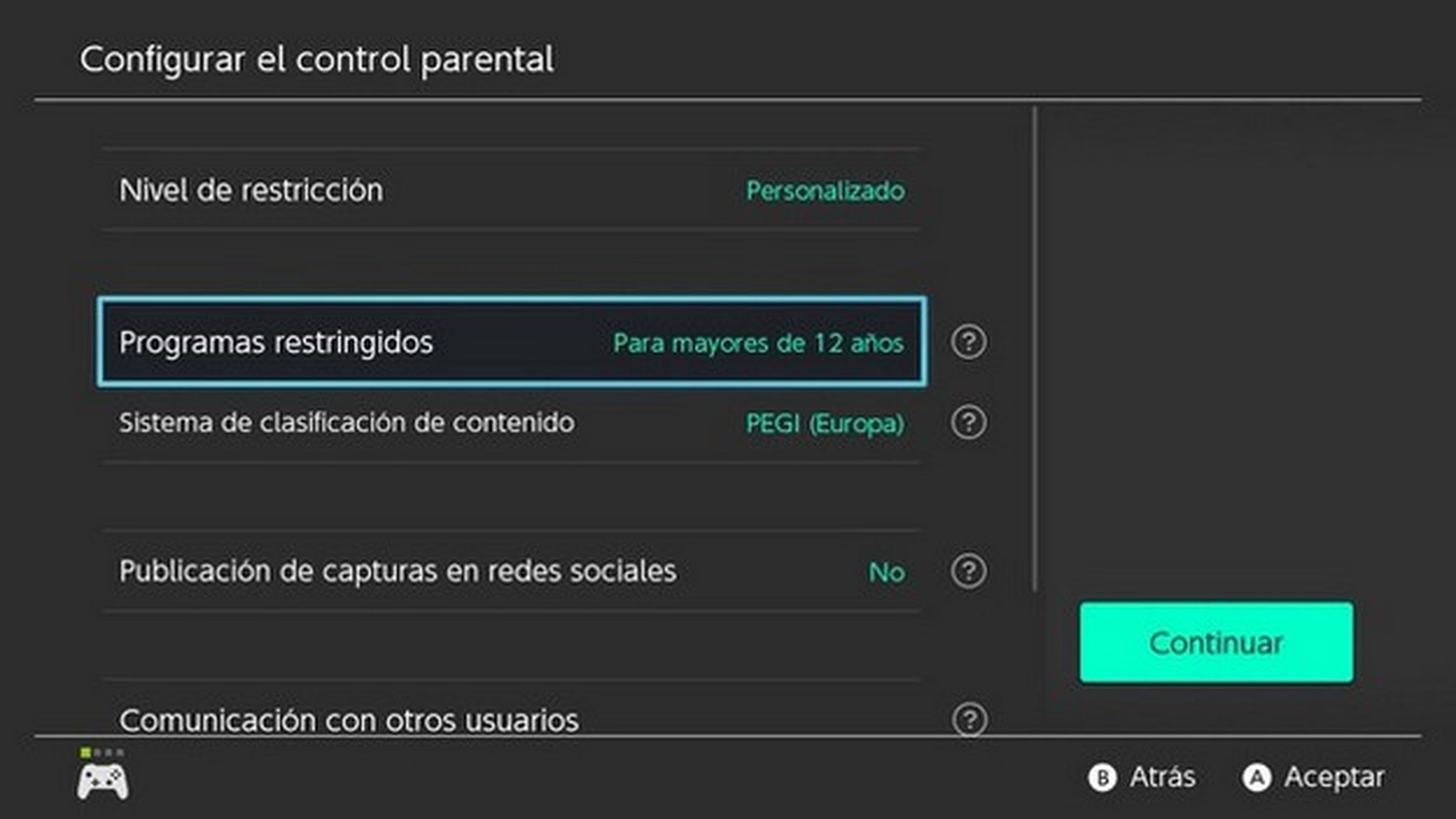 Control parental Nintendo Switch