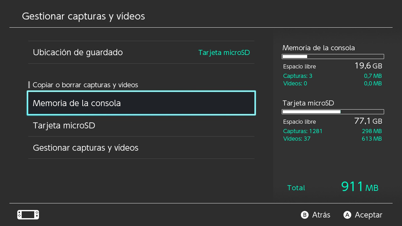 Gestionar capturas Switch Gestionar capturas Switch