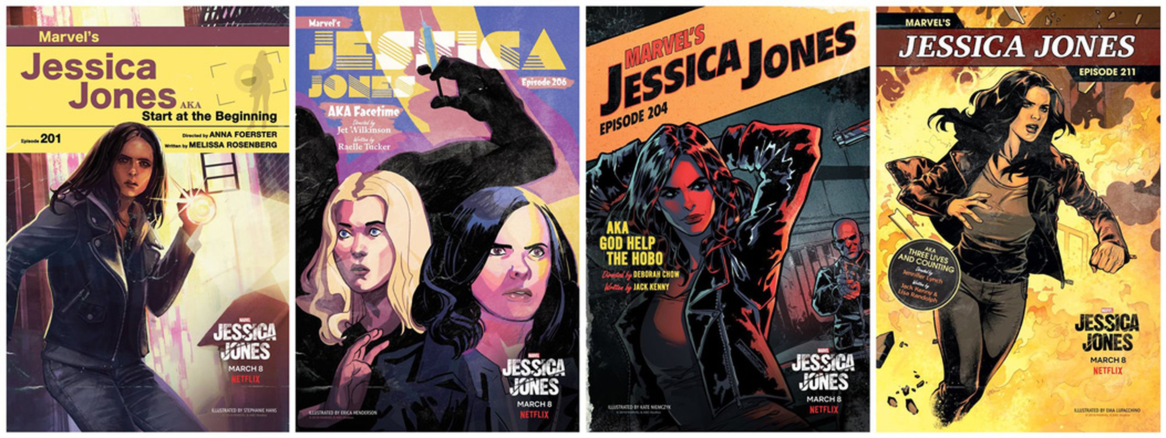 Jessica Jones - 13 portadas exclusivas de arte estilo cómic inspiradas en el espíritu y la esencia de cada episodio de esta nueva entrega