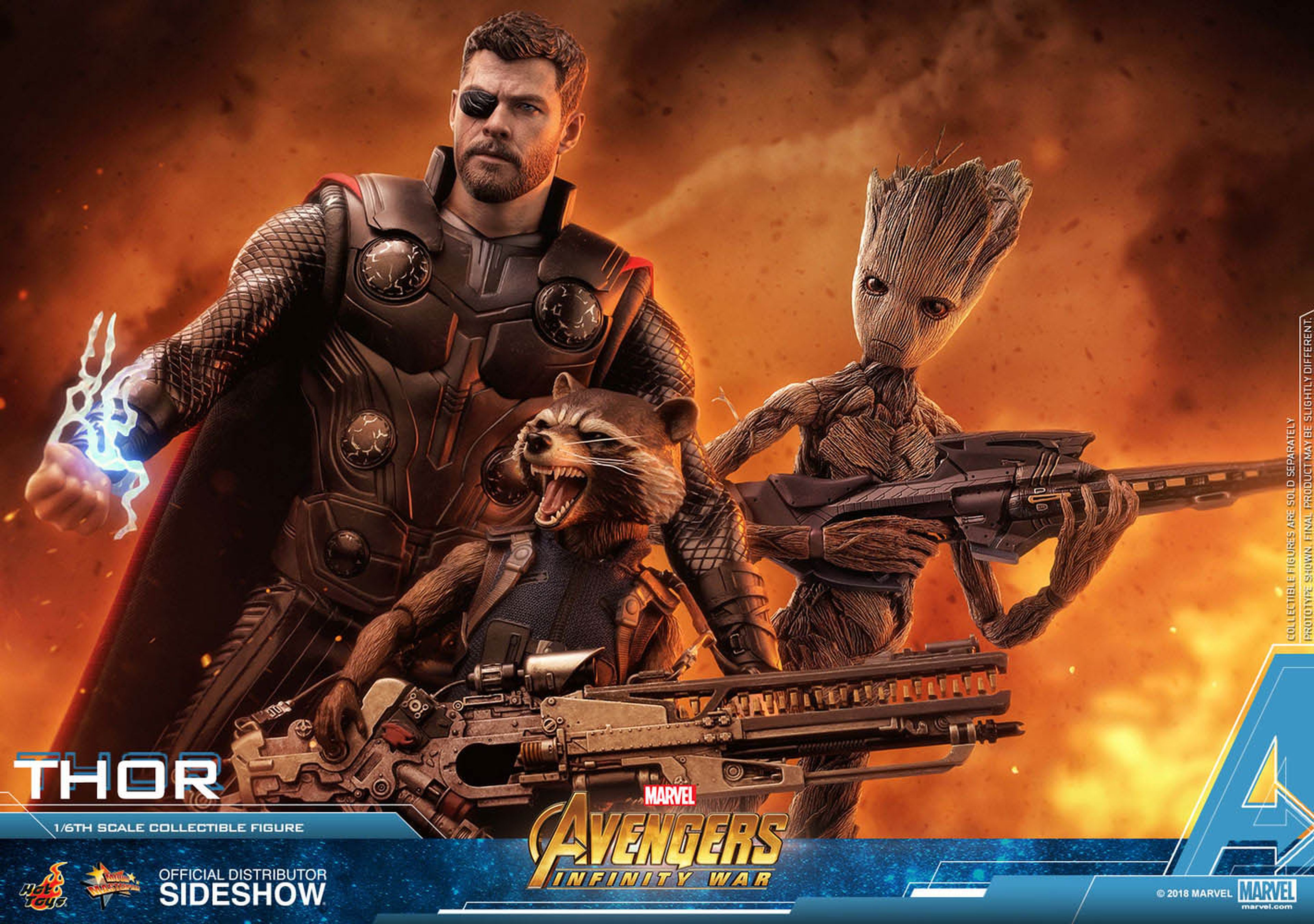 Thor, Rocket Racoon y Teen Groot Vengadores: Infinity War. Hot Toys
