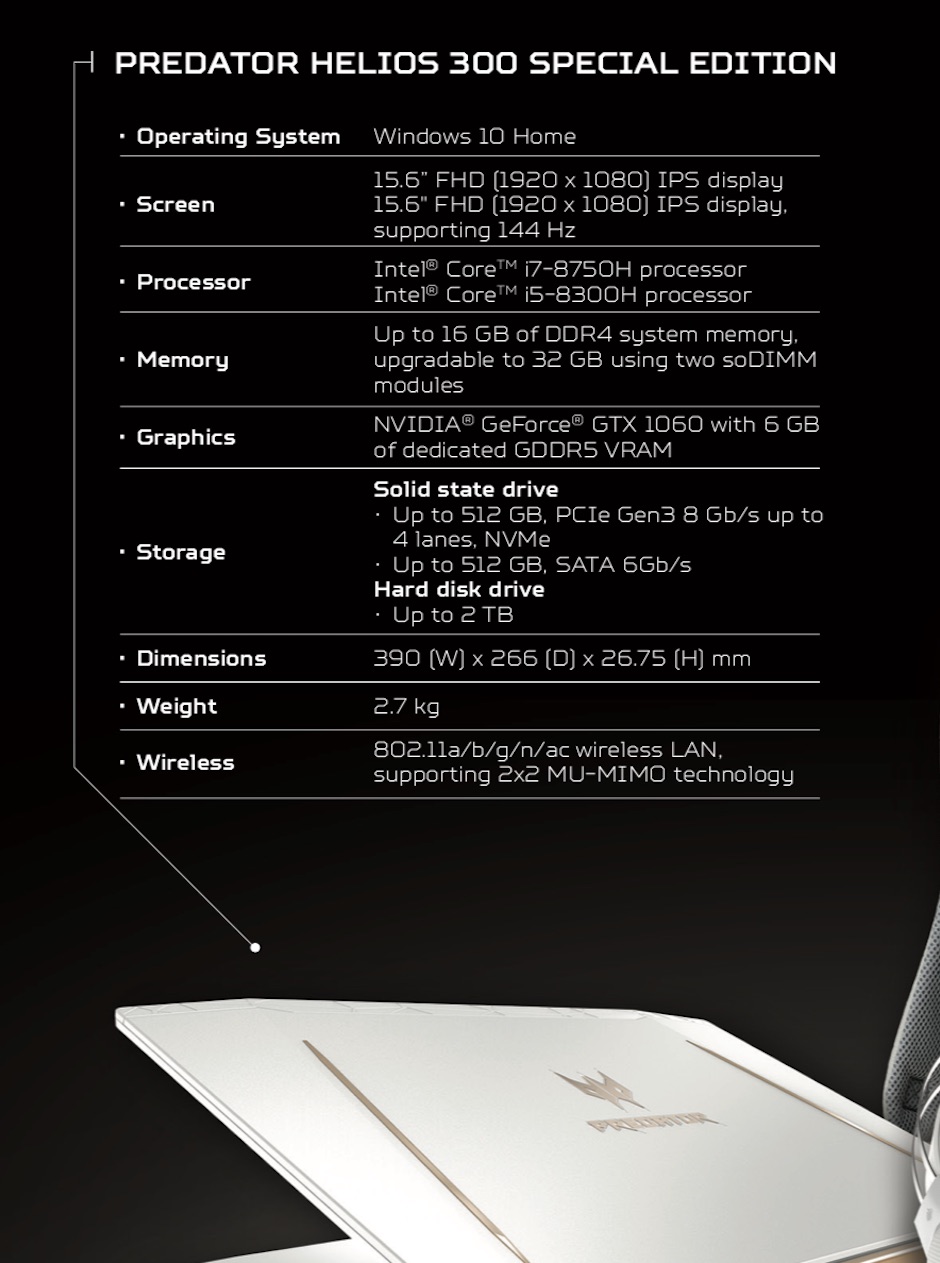 Acer Predator Helios 300 características Acer Predator Helios 300 características
