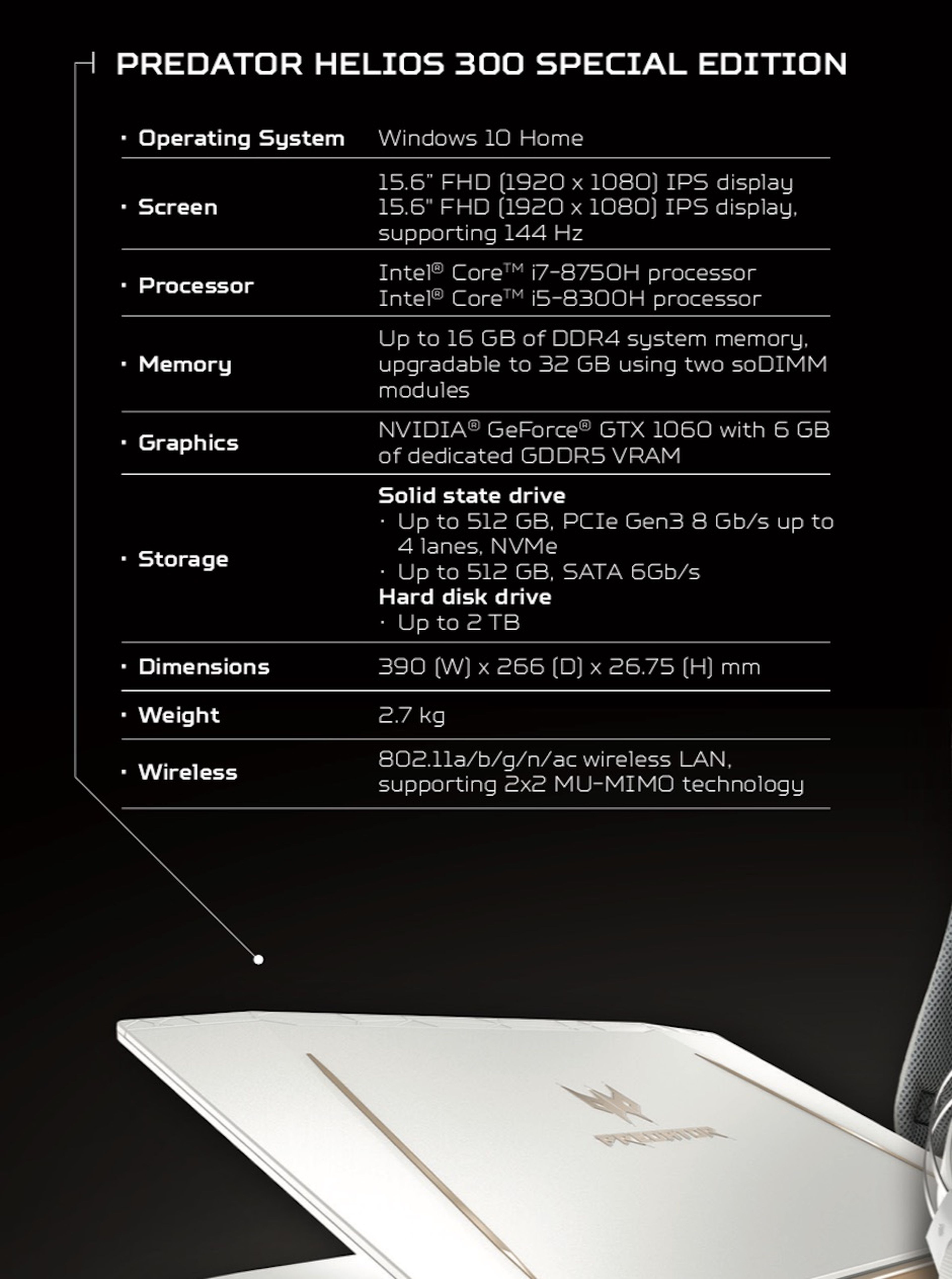 Acer Predator Helios 300 características