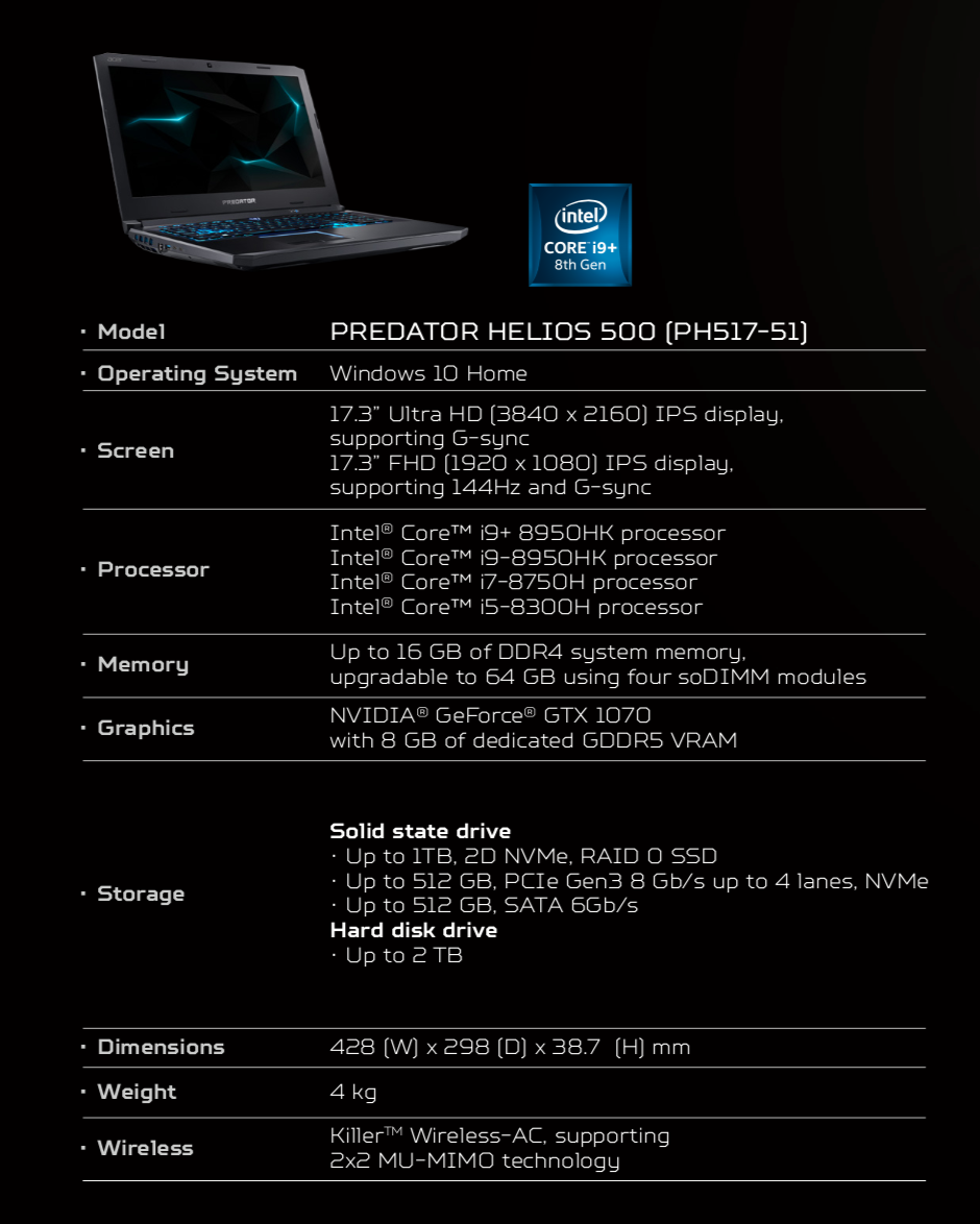 Acer Predator Helios 500 características Acer Predator Helios 500 características