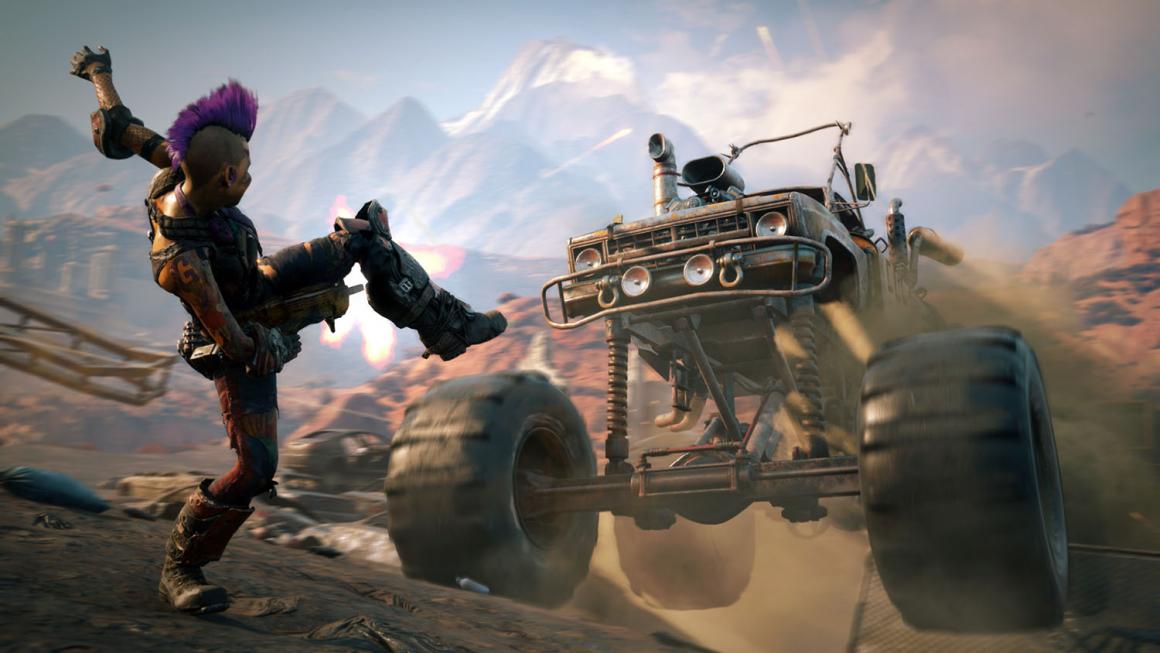 In case it weren't already clear enough, rolling through the open-world wasteland in a murder mobile is gonna be a standard component of "Rage 2." In case it weren't already clear enough, rolling through the open-world wasteland in a murder mobile is gonna be a standard component of "Rage 2."
