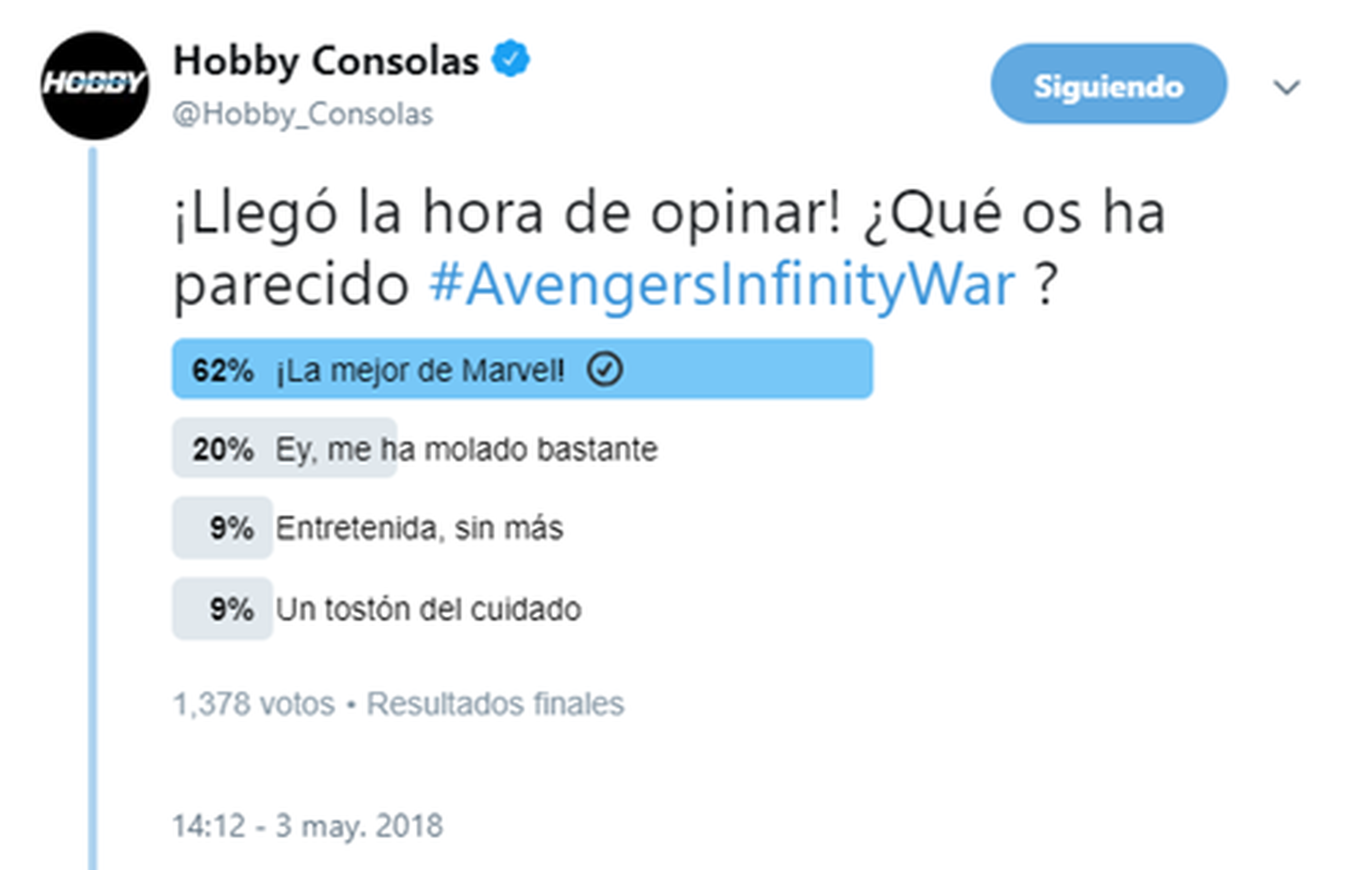 Vengadores Infinity War encuesta