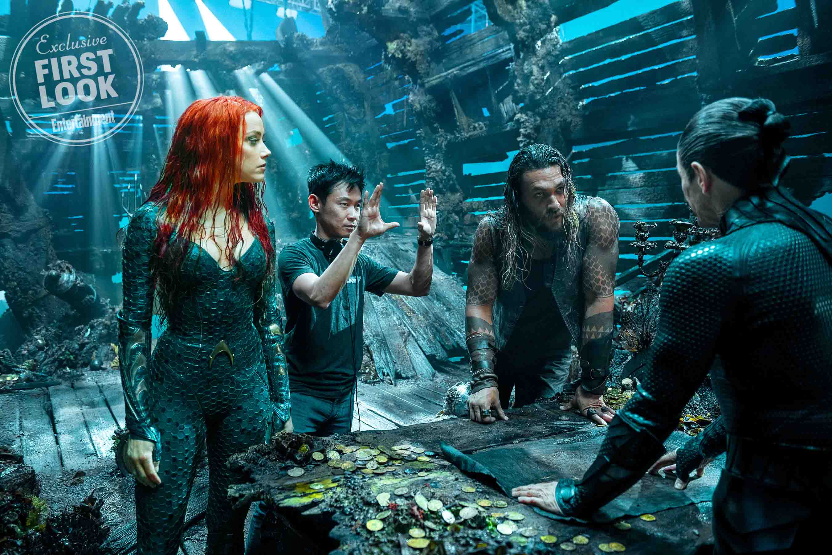 Amber Heard, James Wan y Jason Momoa en Aquaman James Wan con Amber Heard, Jason Momoa y Willem Dafoe en Aquaman