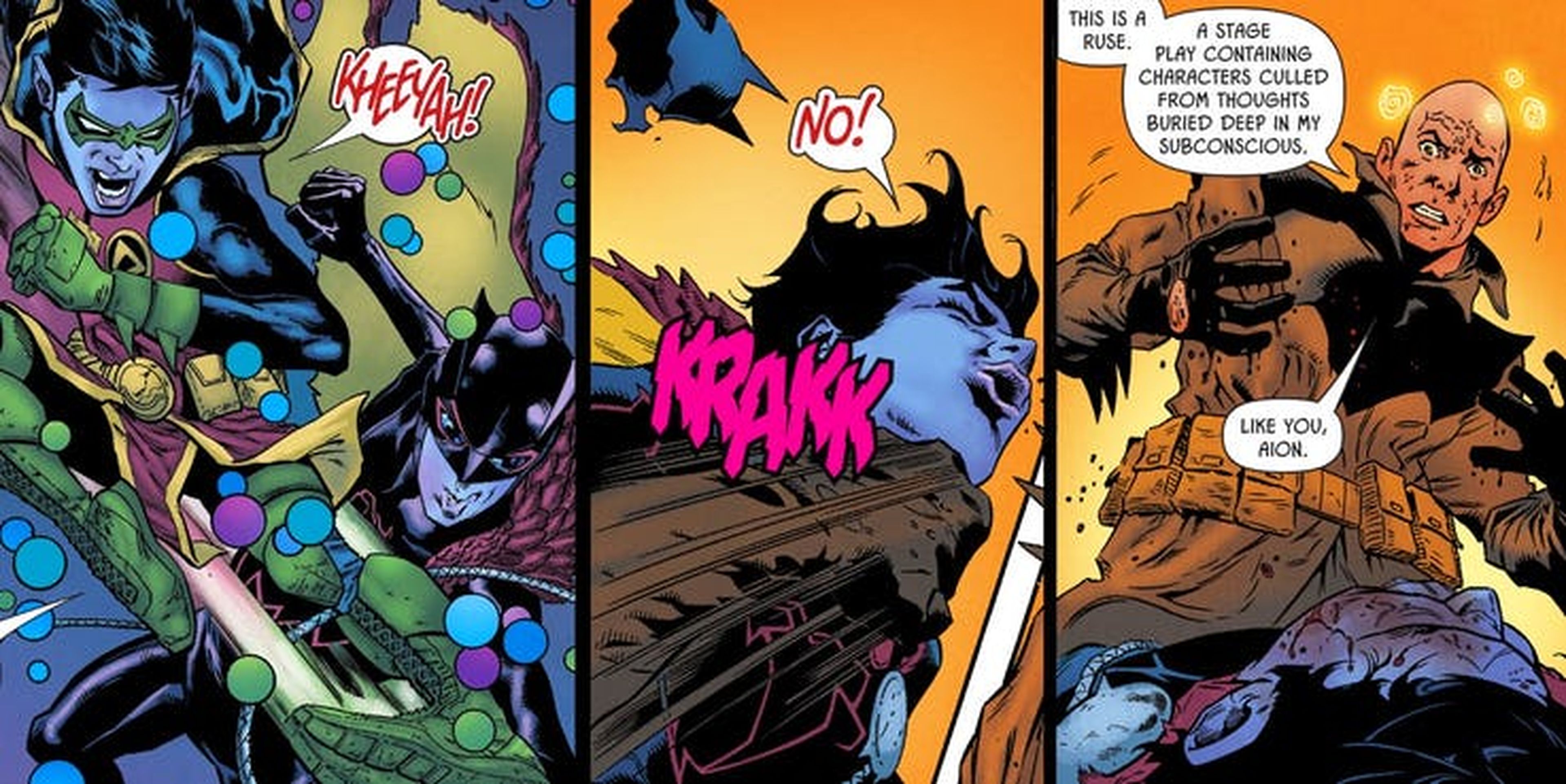 Batman pelea entre Damian y Aion