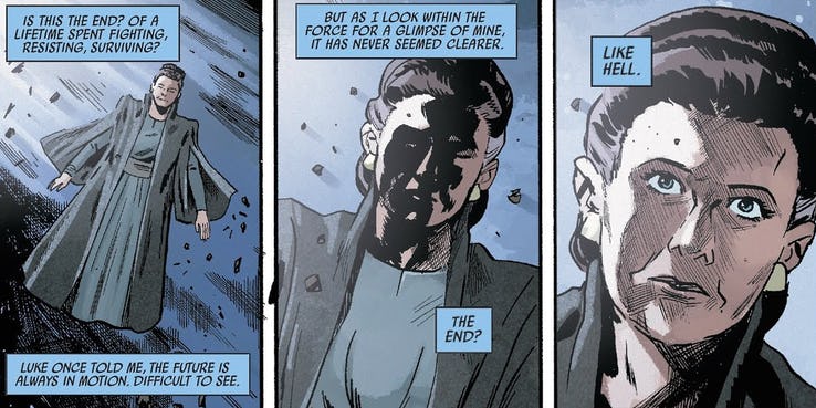 Fragmento cómic Star Wars: Los últimos Jedi Muerte de Leia en Star Wars: Los últimos Jedi
