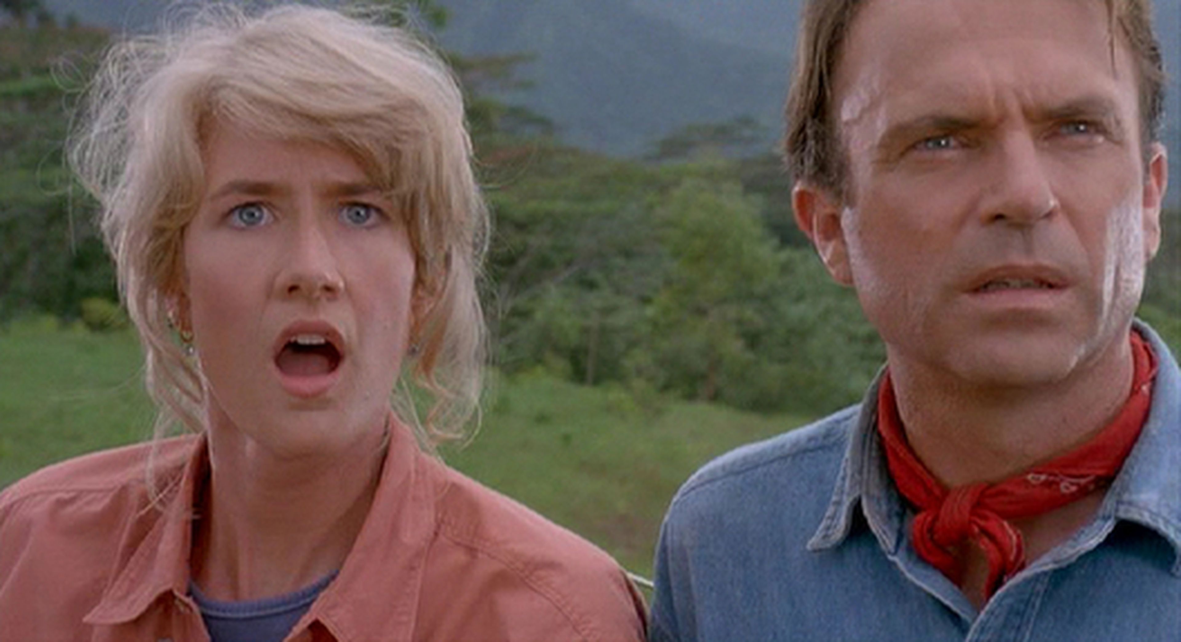 Laura Dern y Sam Neill en Jurassic Park