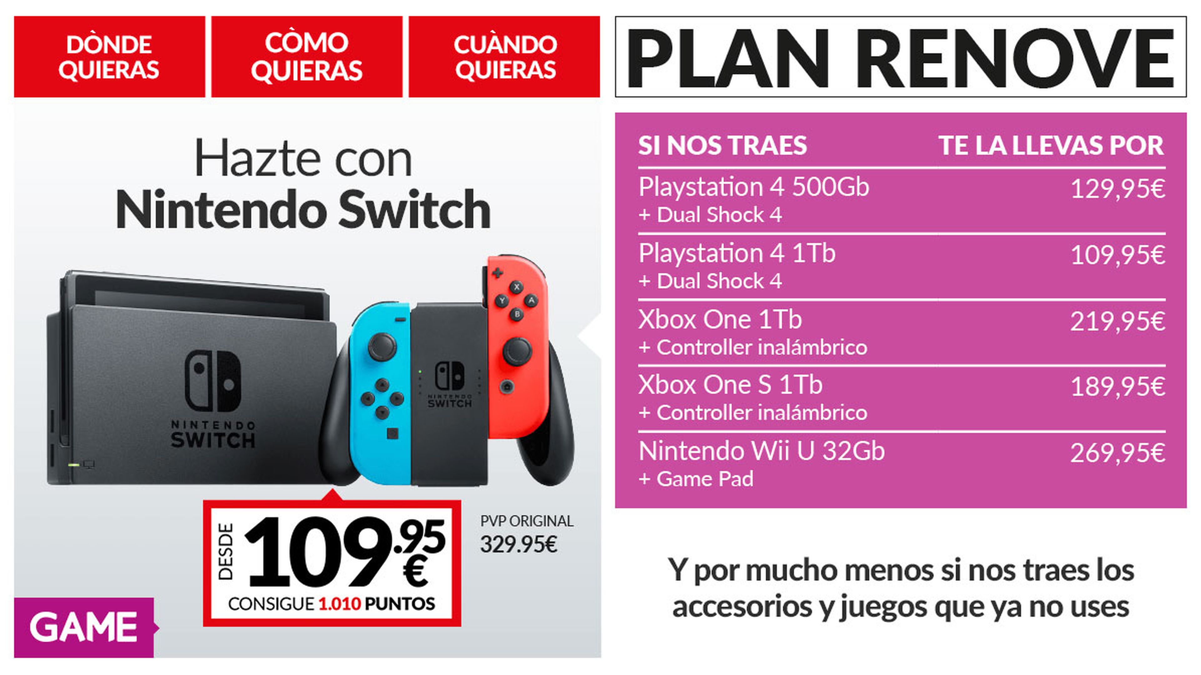 Plan renove Nintendo Switch en GAME