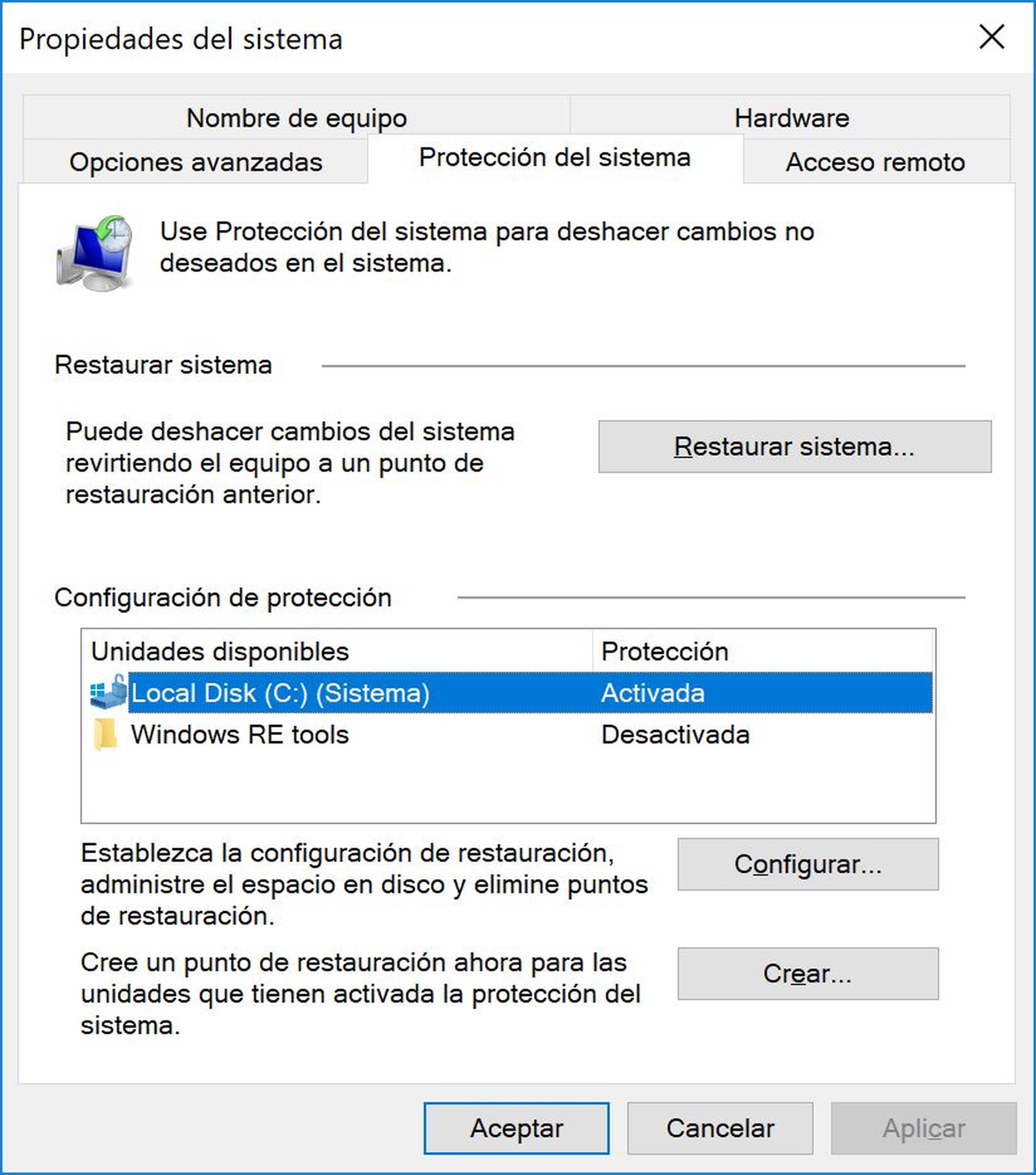 Restauración Windows 10