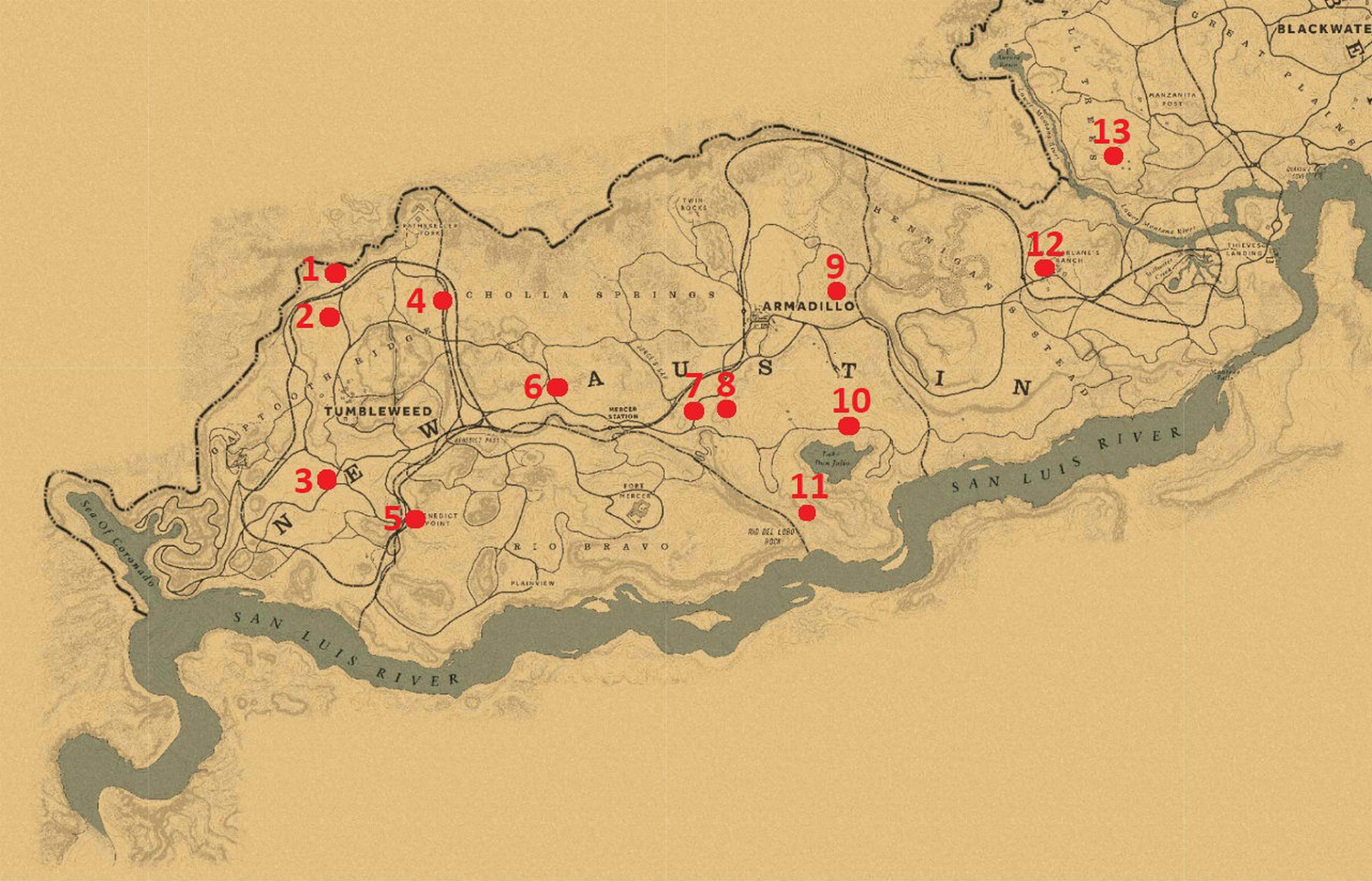 Mapa 1 cofres y cajas fuertes Red Dead Redemption 2