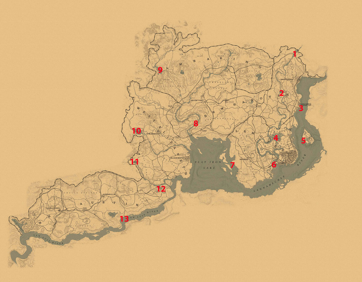 Mapa peces Red Dead Redemption 2 Mapa peces Red Dead Redemption 2