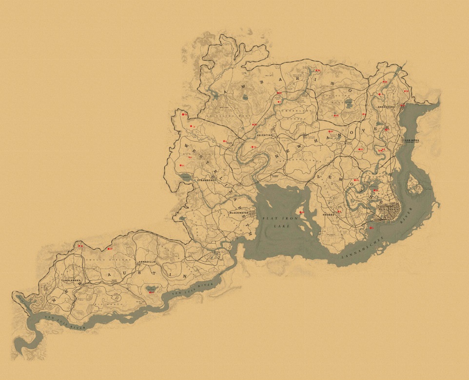 Mapa Red Dead Redemption 2 - Objetos únicos Mapa Red Dead Redemption 2 - Objetos únicos