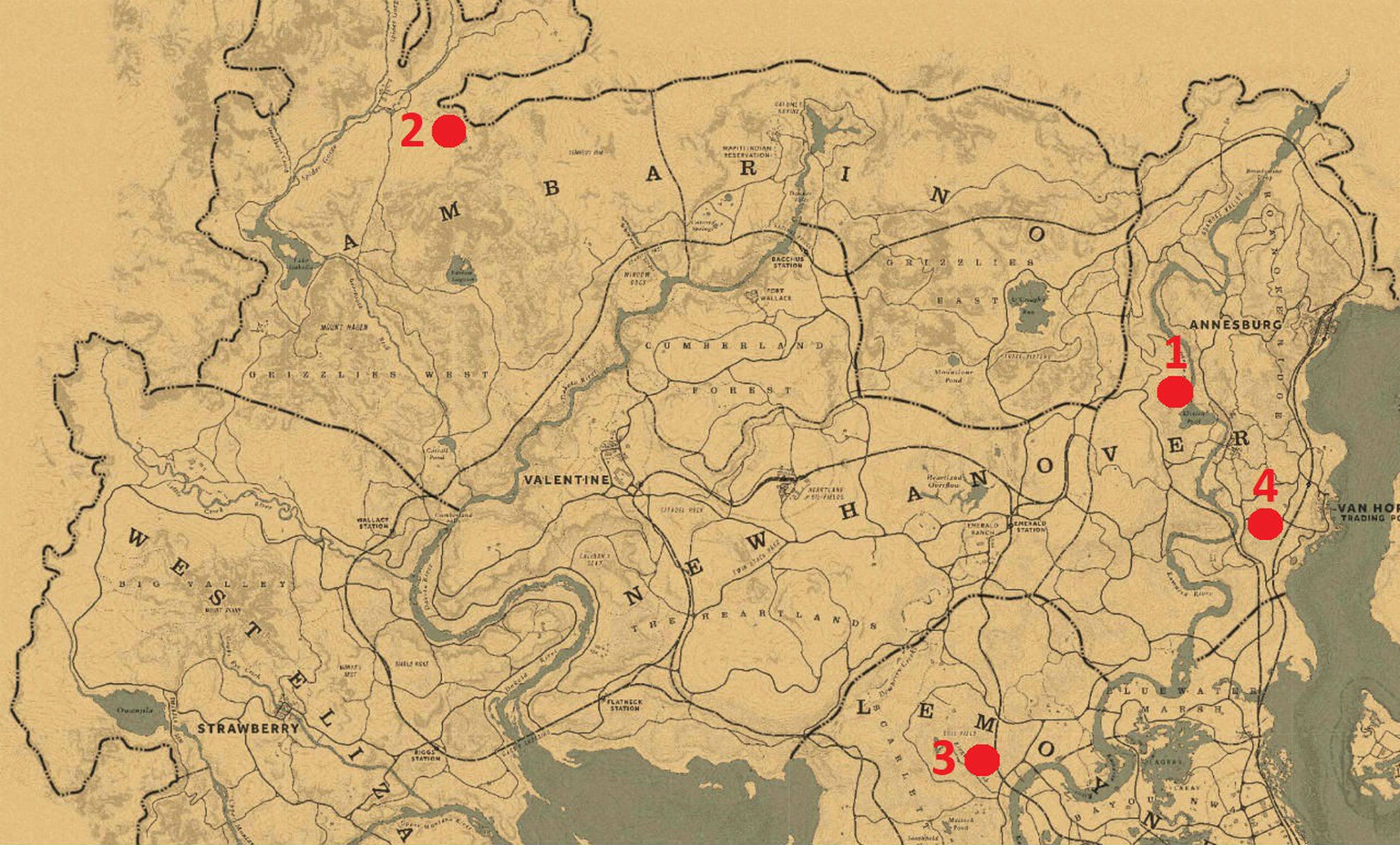 Mapa Caza del tesoro de Red Dead Redemption 2