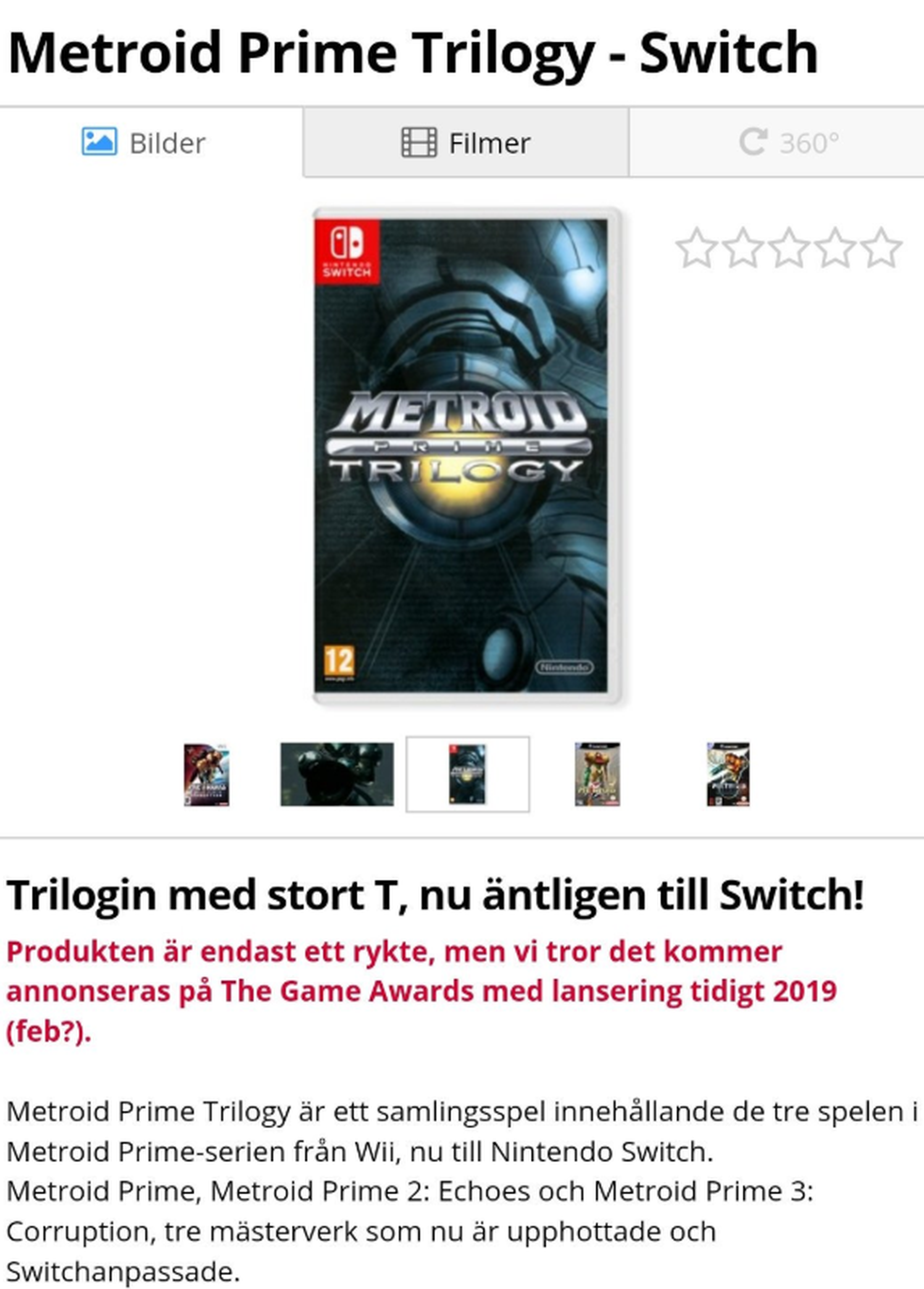 Rumor Metroid Prime Trilogy para Nintendo Switch