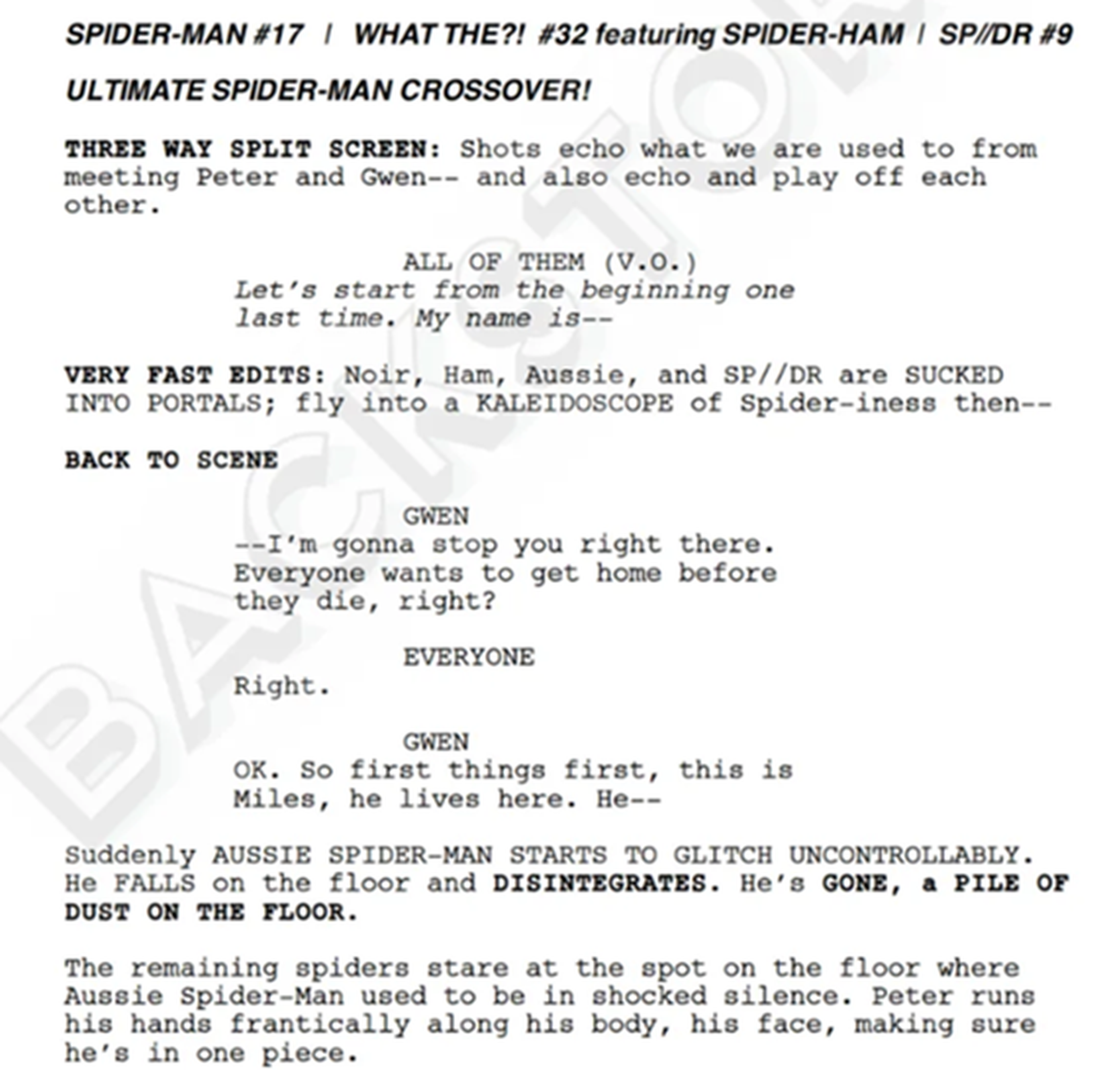 Fragmento de guión eliminado de Spider-Man: Un nuevo universo
