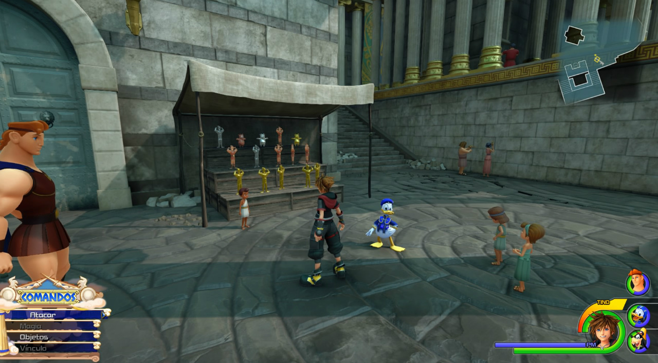 Muñecos dorados de Hércules en Kingdom Hearts III muñecos de hércules, kingdom hearts 3,